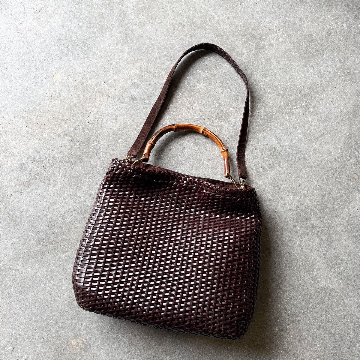 Gucci Gucci Tom Ford Era Woven Leather Bamboo Messenger Tote Bag Size ONE SIZE - 3 Thumbnail