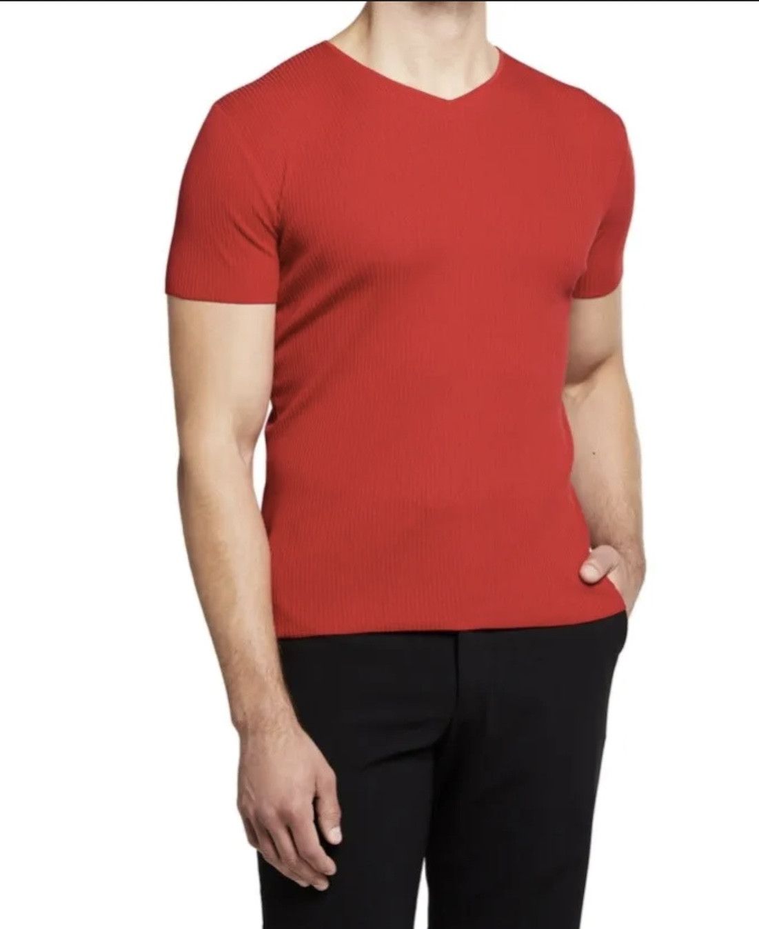 image of Salvatore Ferragamo V-Neck Short Sleeve Sweater $850 XL in Red, Men's