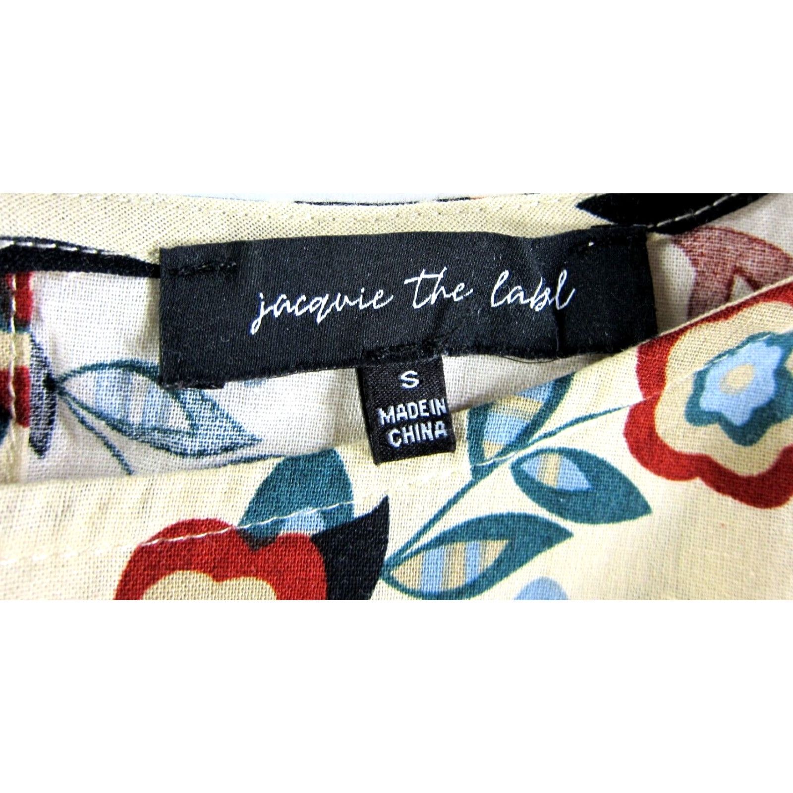 Vintage Jacquie The Label 100% Cotton Ivory Red Green Floral Long Sleeve Smock Dress S Size S / US 4 / IT 40 - 3 Thumbnail
