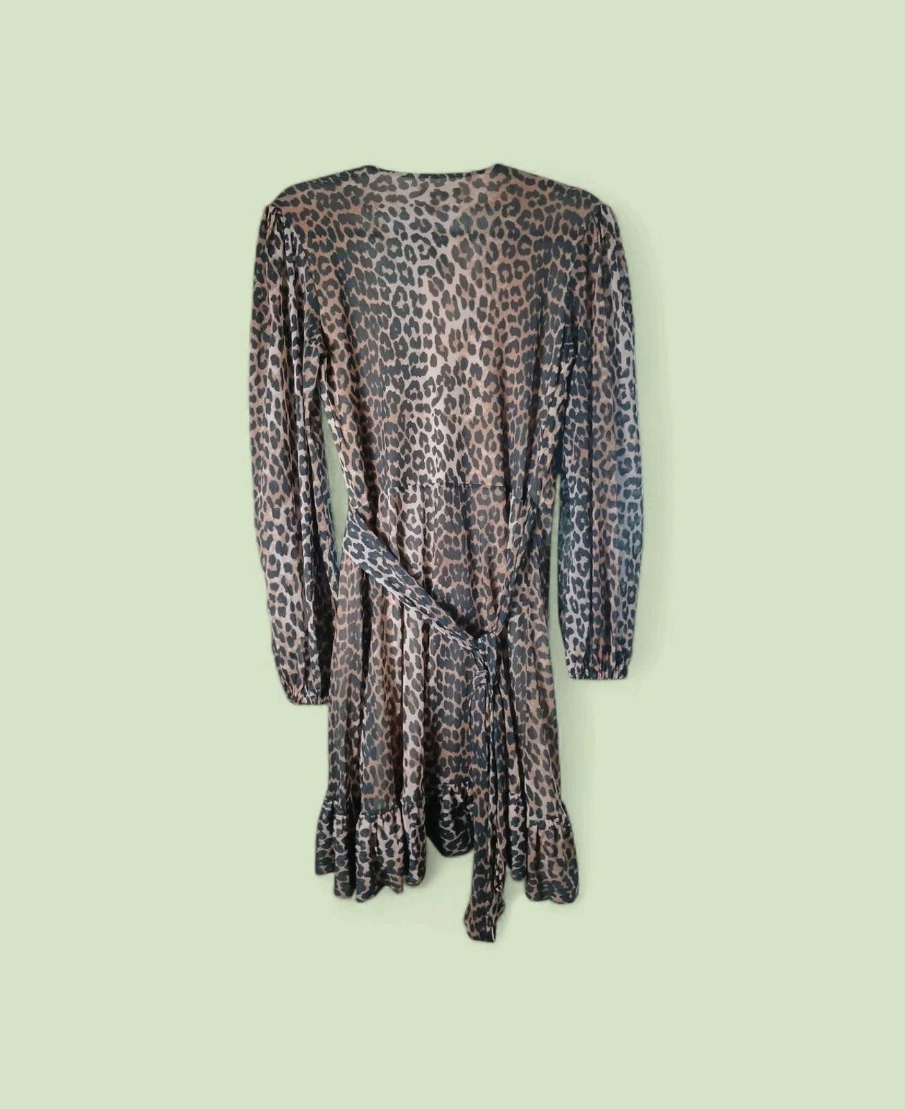 Gianni Valentino Ganni Tilden Leopard Sheer Ruched Mesh Dress Ruffle 38/S/6 Size S / US 4 / IT 40 - 3 Thumbnail
