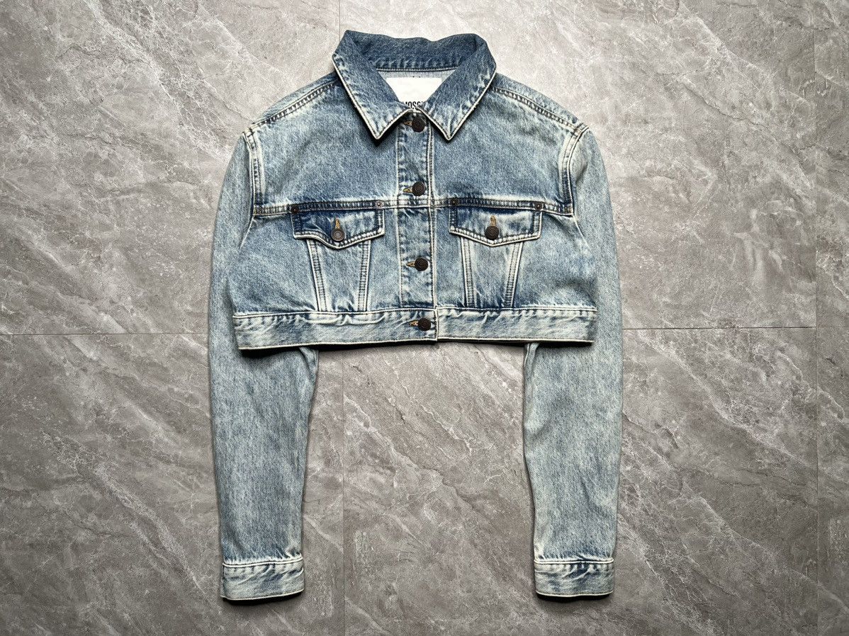 H&M x Moschino Rhinestone Spell out Cropped Denim Jacket