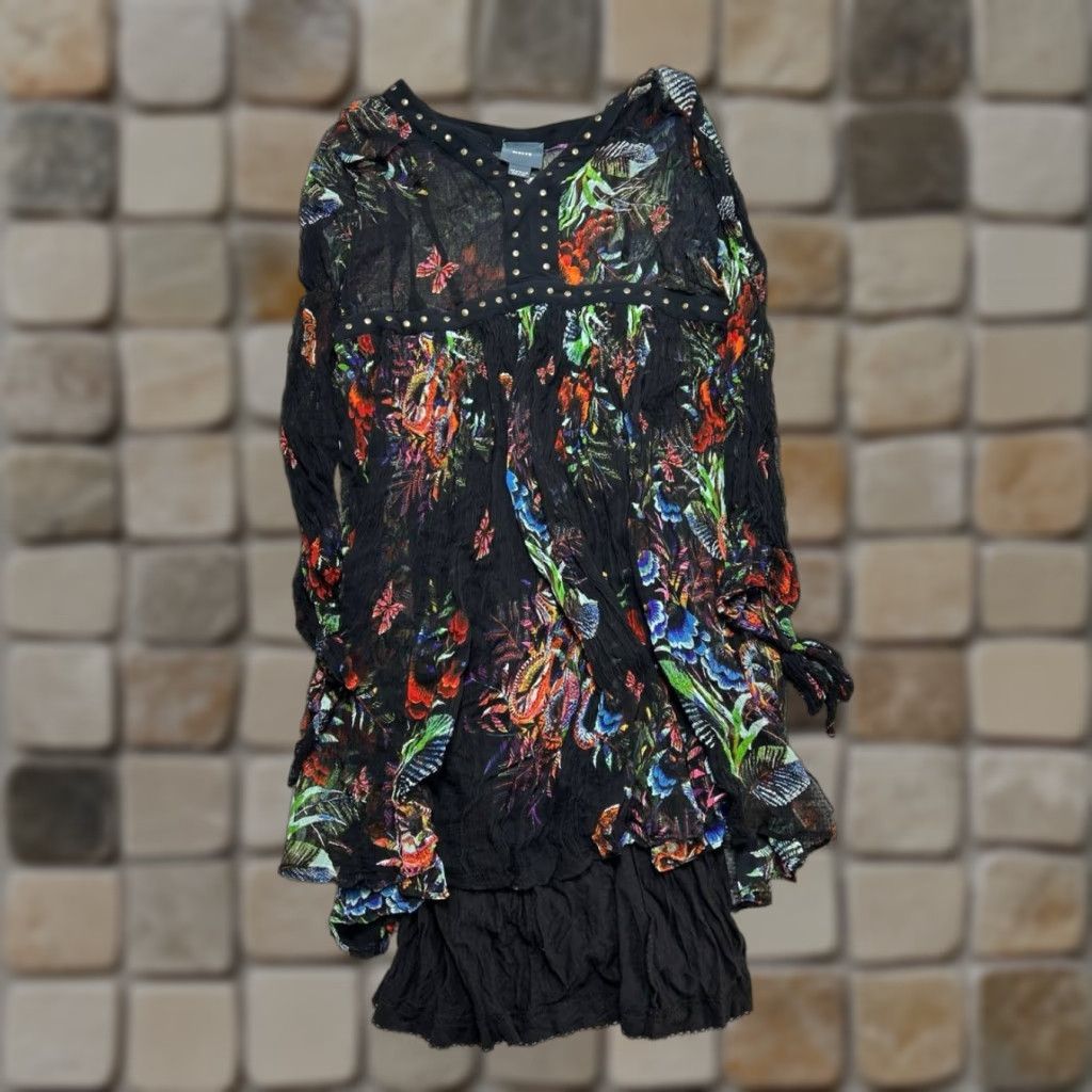 Anthropologie VINTAGE Anthropologie Maeve Nighttime Florals Chiffon Studded Mini Dress Womens 8 Black Size M / US 6-8 / IT 42-44 - 1 Thumbnail