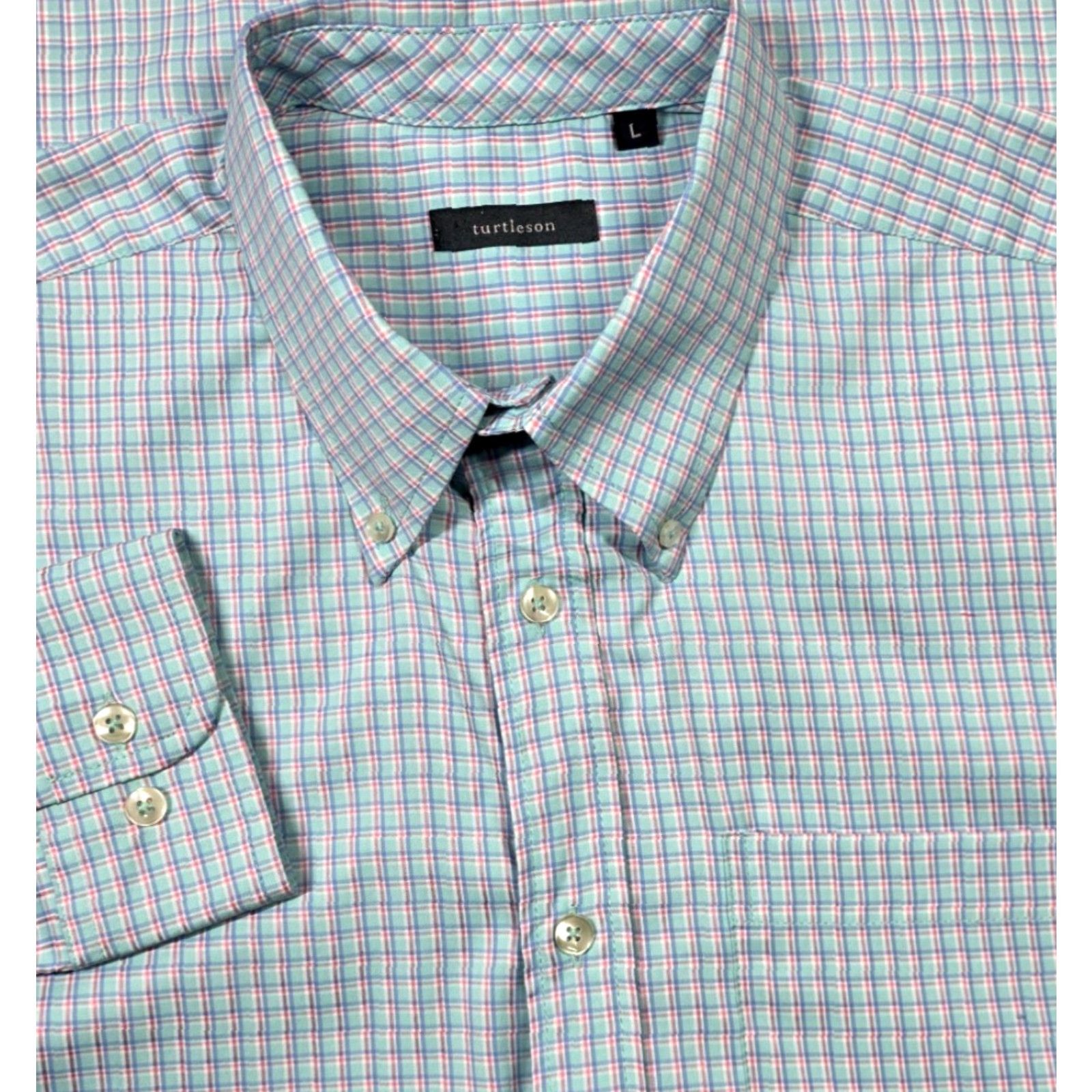 Vintage Turtleson Shirt Mens Tattersall Blue Pink Button Up Long Sleeve Performance Casu al Size US L / EU 52-54 / 3 - 2 Thumbnail