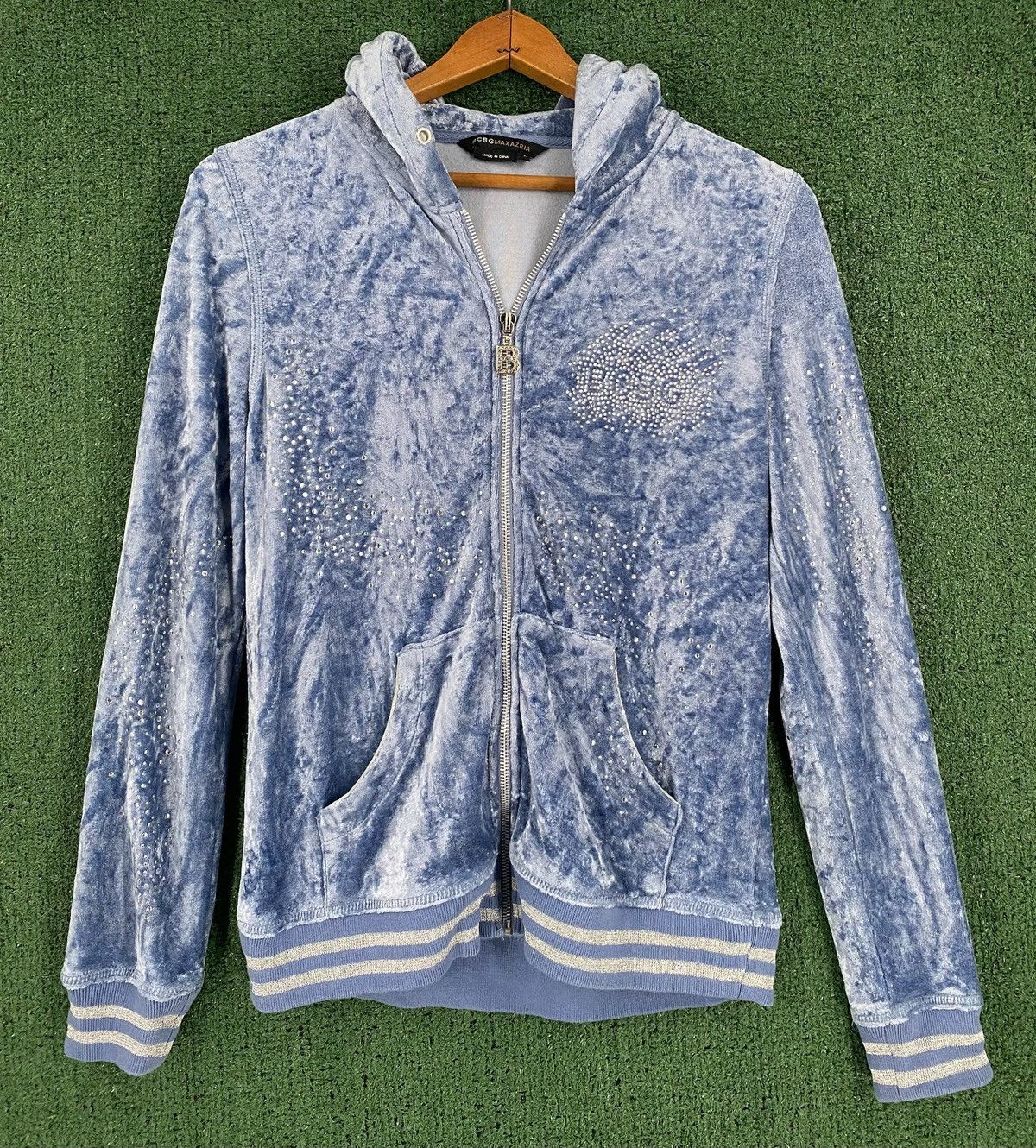 Bcbgmaxazria Y2K BCBG Maxazria Shimmer Crystals Velour Track Jacket Med Size M / US 6-8 / IT 42-44 - 1 Thumbnail