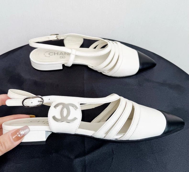 Chanel Chanel White and Black Slingback Flats -2505 Size US 7 / IT 37 - 3 Thumbnail