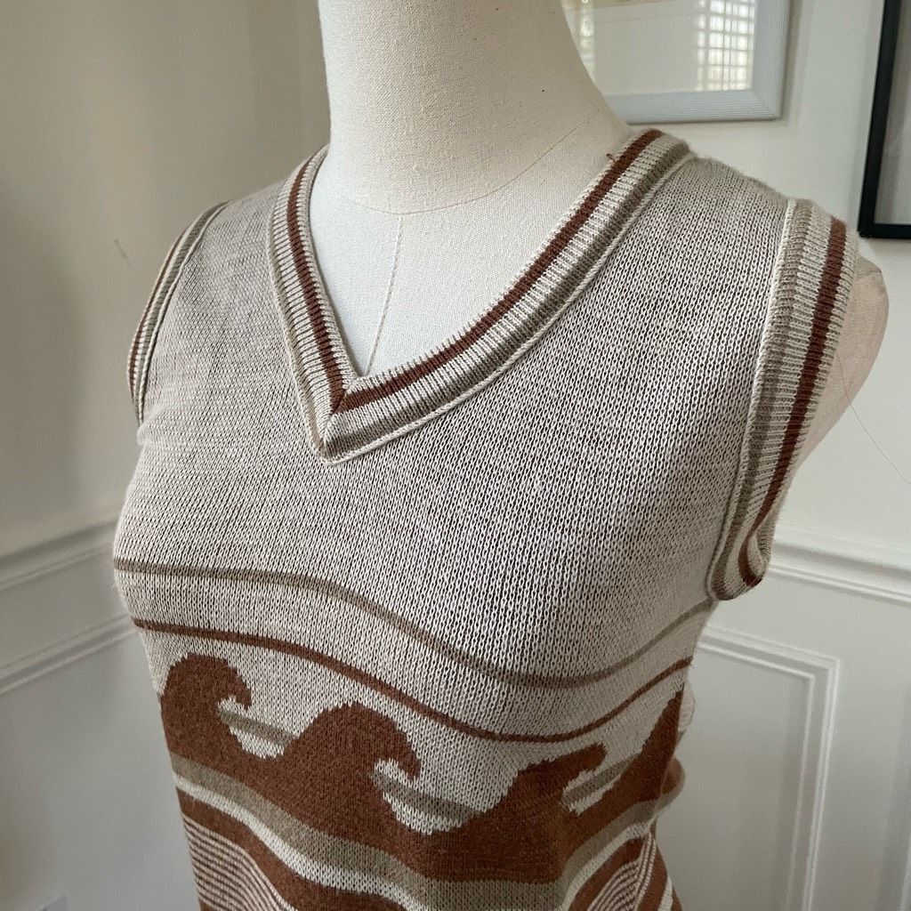 Vintage Vintage 70s Campus Casuals Brown Wave Sweater Vest XS Size XS / US 0-2 / IT 36-38 - 3 Thumbnail