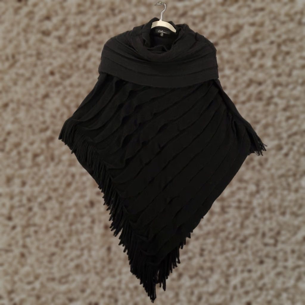 Vintage Calessa Sweater Womens XL Black Knit Stretchy Poncho Artsy Boho High Neck Pullover Solid Size XL / US 12-14 / IT 48-50 - 1 Thumbnail