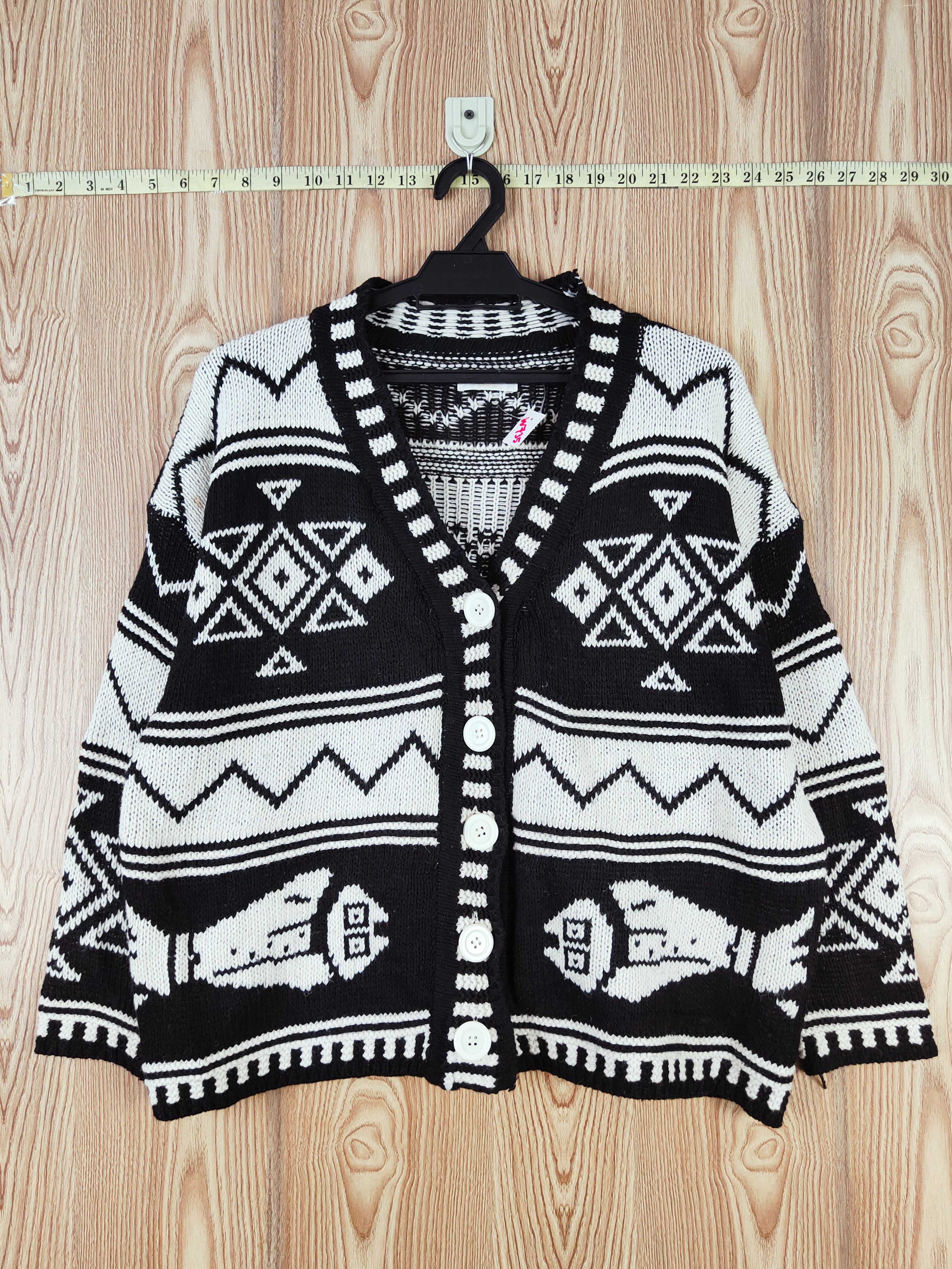Japanese Brand DL GRL Black White motive art Knitwear Cardigan #W735 Size M / US 6-8 / IT 42-44 - 1 Thumbnail