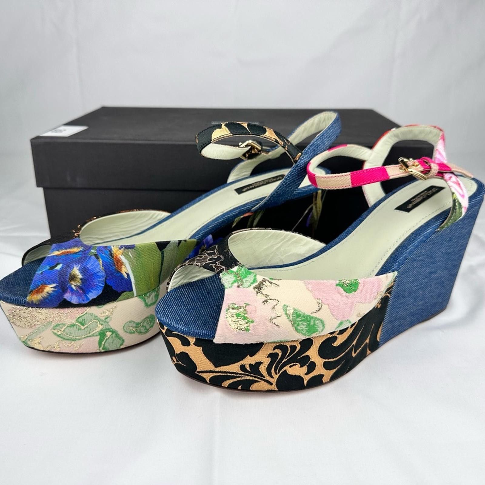 Dolce & Gabbana Multicolor Patchwork Platform Wedge Denim Sandals EU 39 New Size US 9 / IT 39 - 8 Thumbnail
