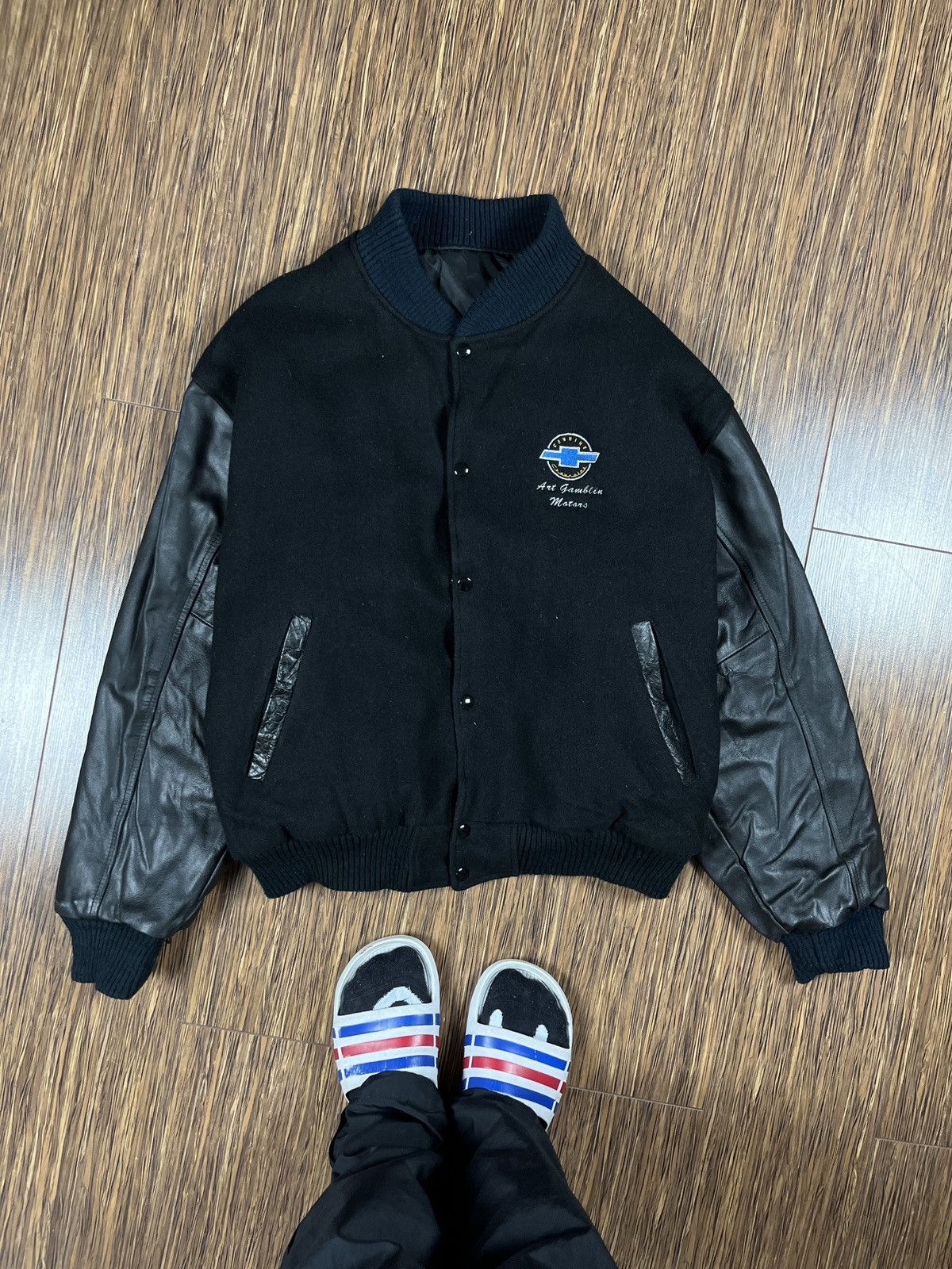 Genuine Leather × Vintage ➕ 90s vintage Chevrolet leather sleeves bomber varsity Size US XL / EU 56 / 4 - 1 Thumbnail