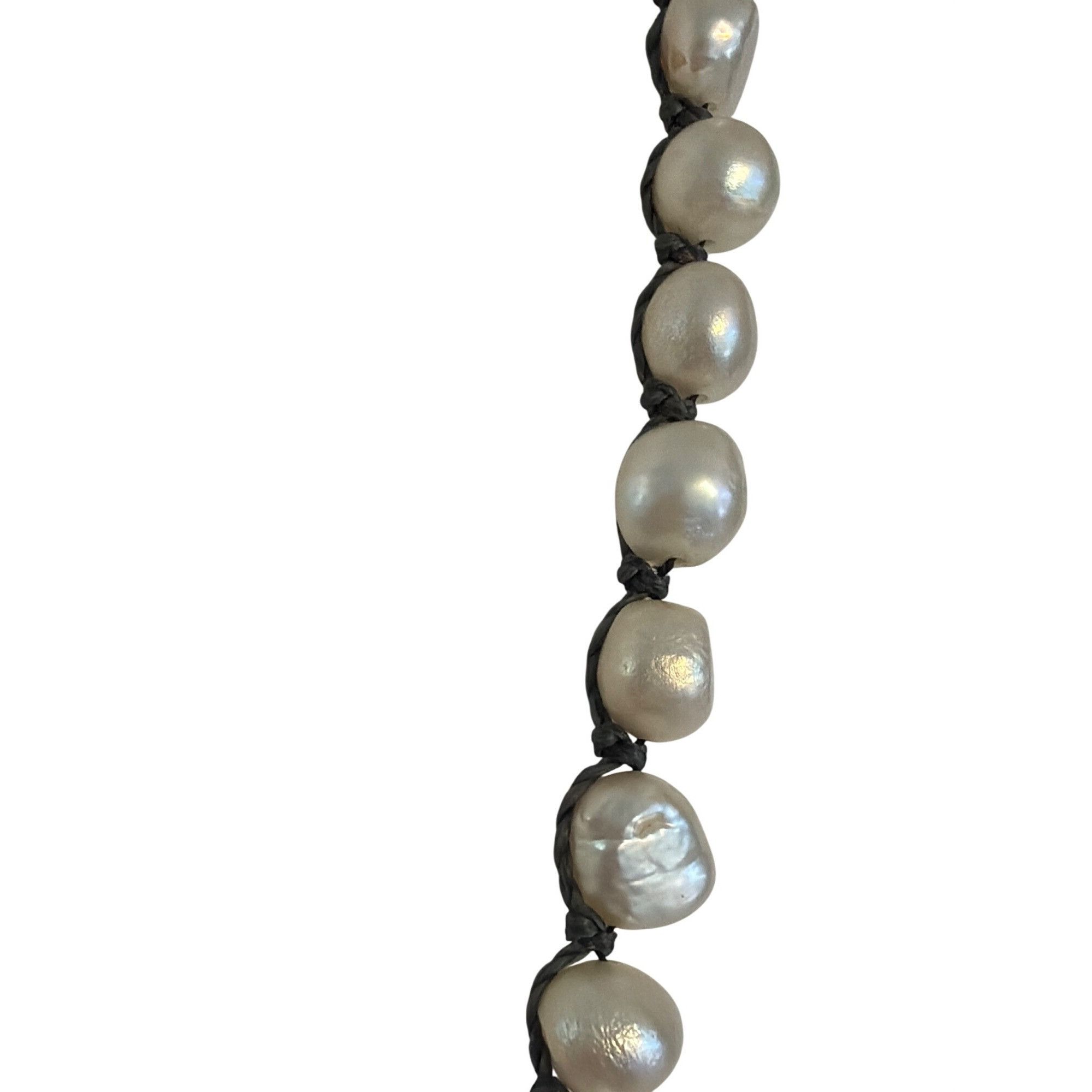 Other Freshwater Pearl Knotted Cord Necklace Silver Tone Engraved Size ONE SIZE - 3 Thumbnail