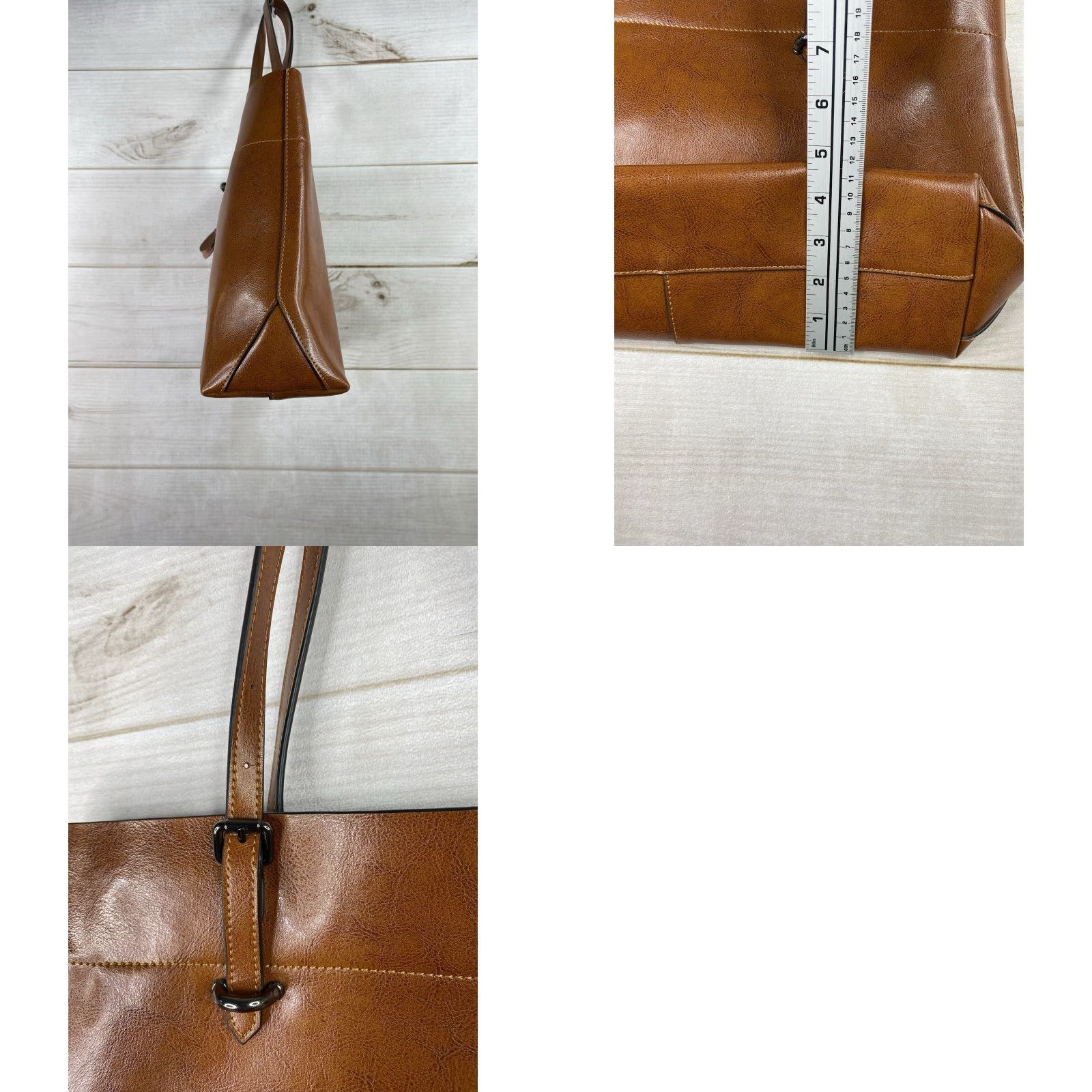 Doublet S-ZONE Leather Zip Tote Shoulder Bag Large Distressed Cognac Brown Double Straps Size ONE SIZE - 9 Thumbnail