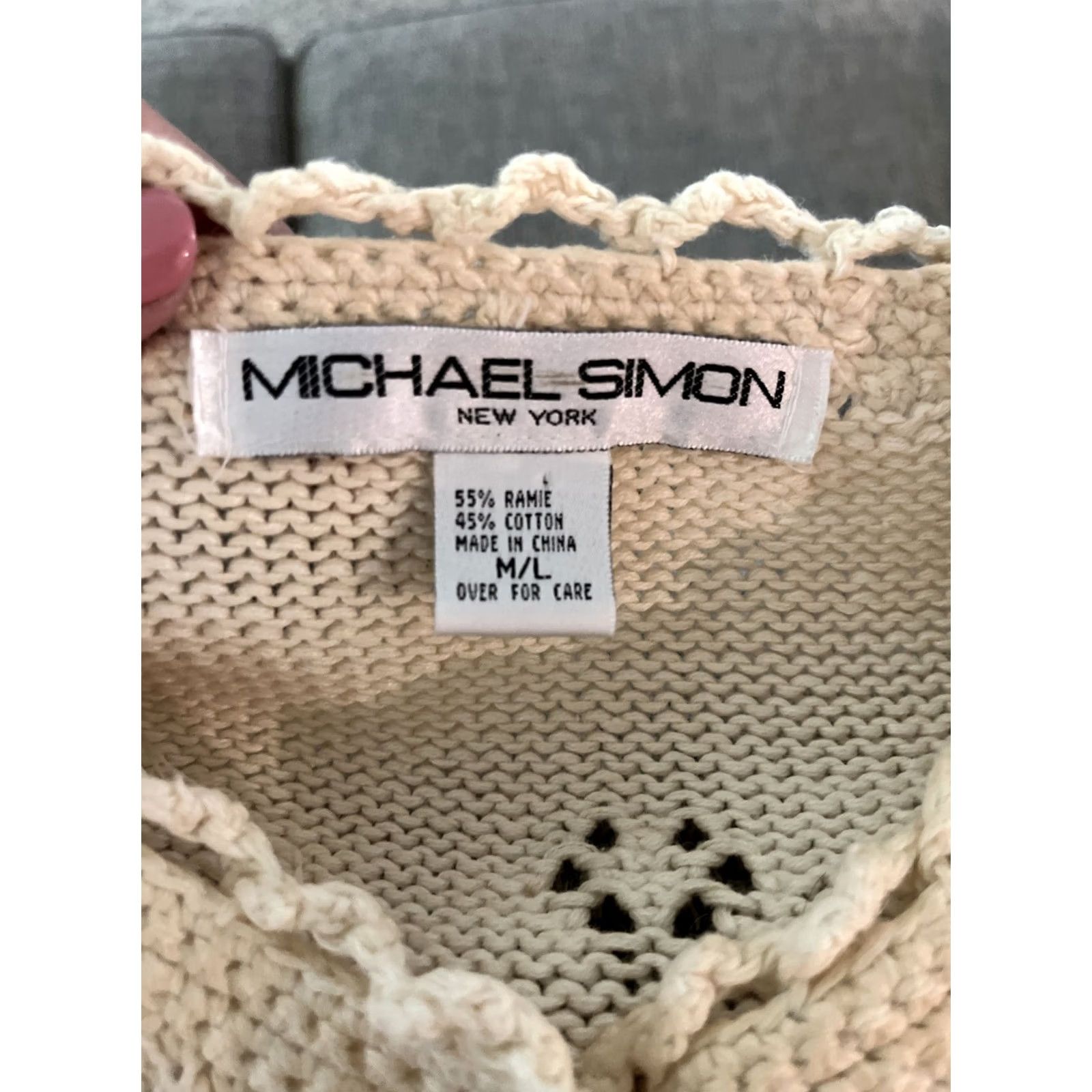 Vintage Michael Simon Cardigan Sweater Womens M/L Ivory Floral Ramie Cotton Embroidered Dainty in White, Women's — image 2 of 6