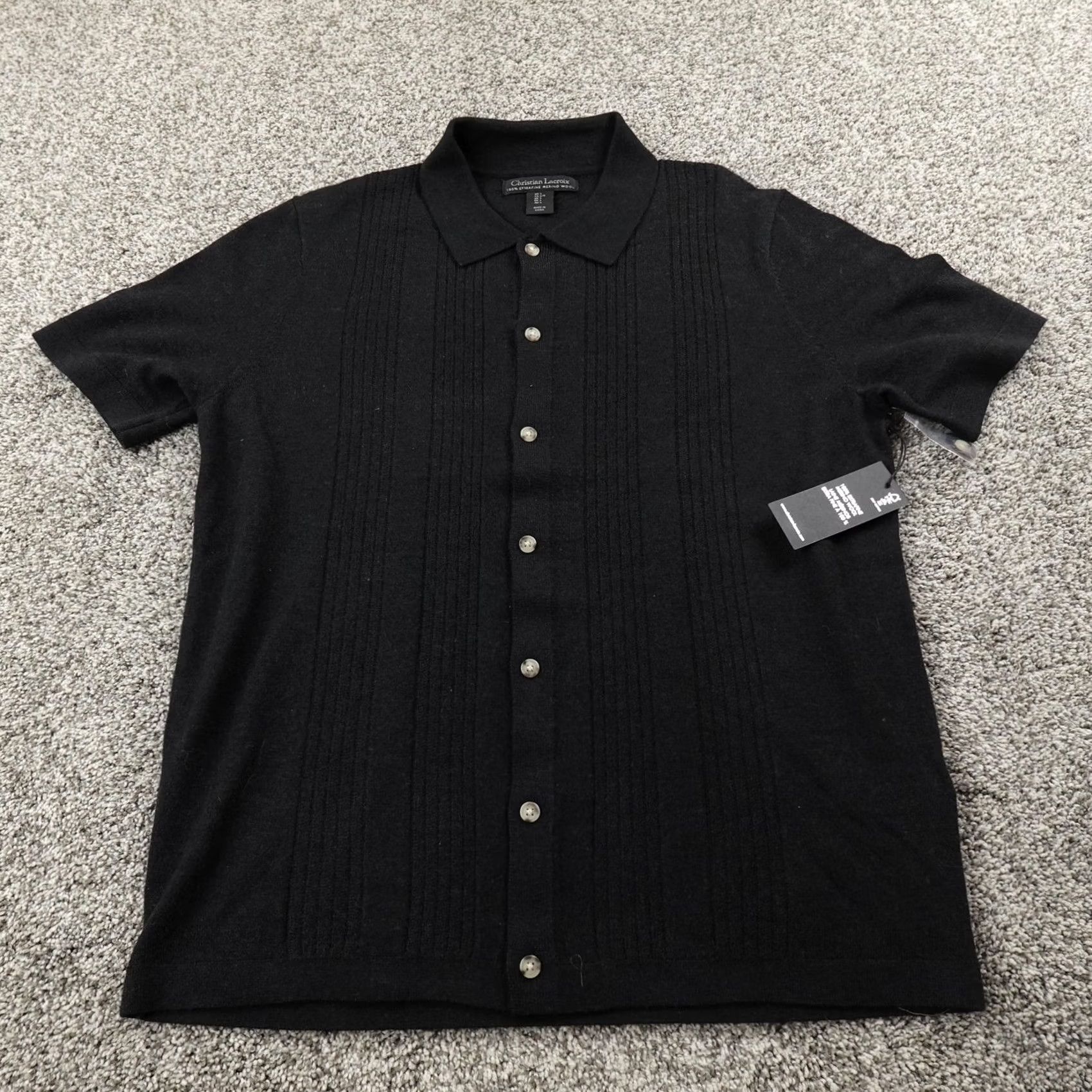Christian Lacroix Christian Lacroix Sweater Mens L Black Wool Cardigan Knit Top Button Short Sleeve Size US L / EU 52-54 / 3 - 2 Thumbnail