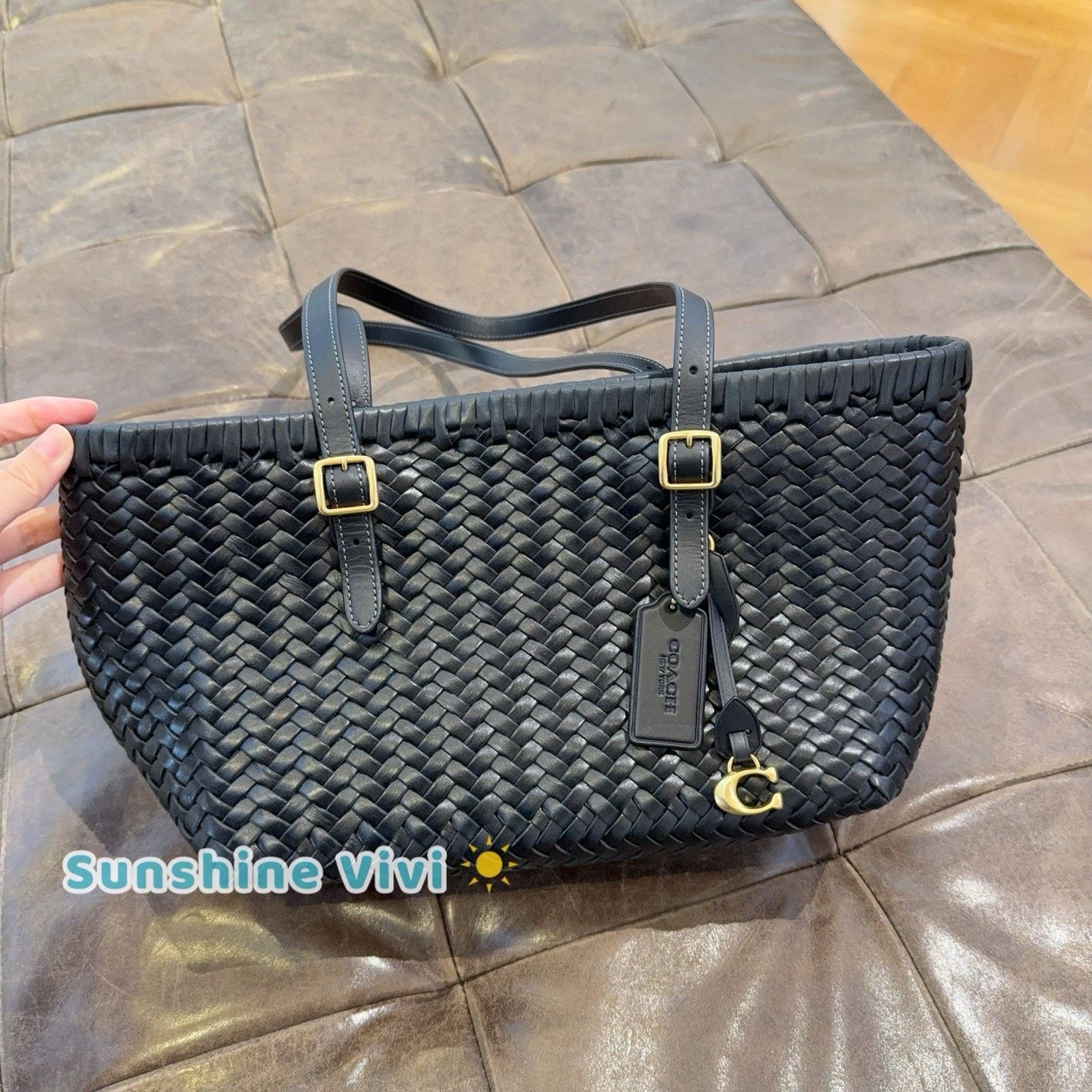 Coach NWT Coach Woven Leather Swing Tote Carryall Bag CBF83 Black Size ONE SIZE - 1 Thumbnail