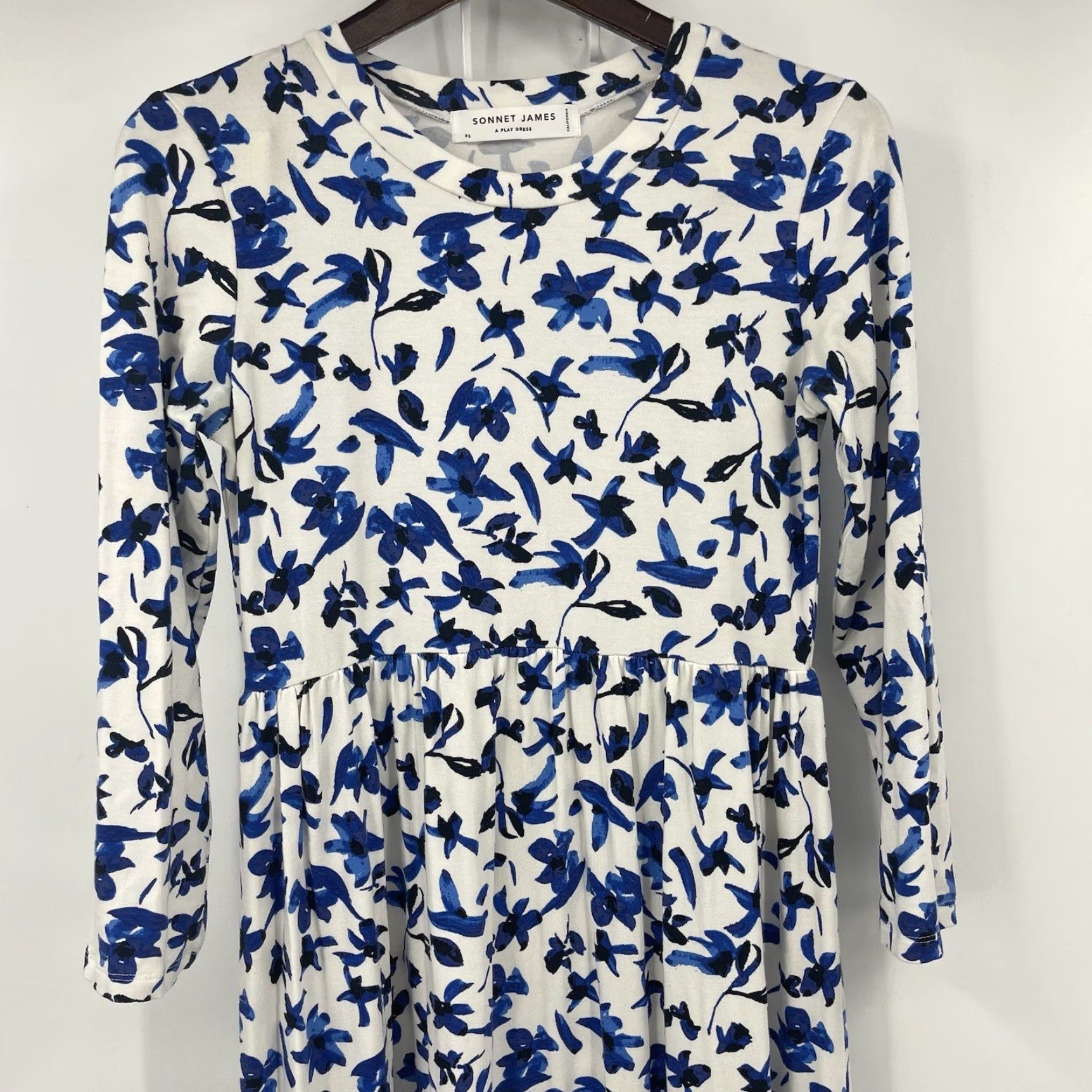Vintage Sonnet James Women's XS Blue Floral Midi Dress Long Sleeve Scoop Neck Casual Party Cottagecore Size XS / US 0-2 / IT 36-38 - 2 Thumbnail