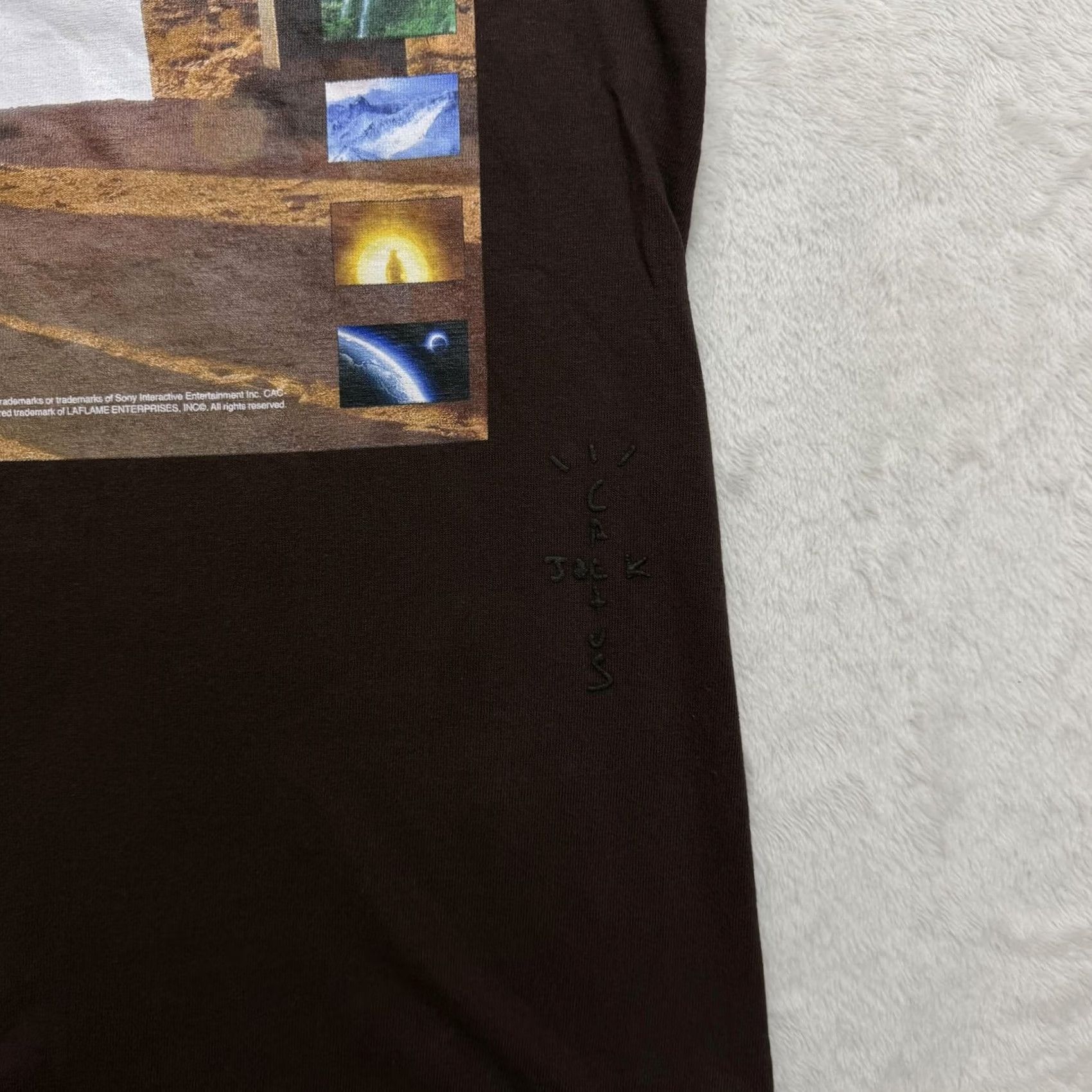 Travis Scott Cactus Jack PlayStation Shirt Mens S Brown Space Video Game Short Sleeve Crew Neck Logo Graphic Print Size US S / EU 44-46 / 1 - 6 Thumbnail