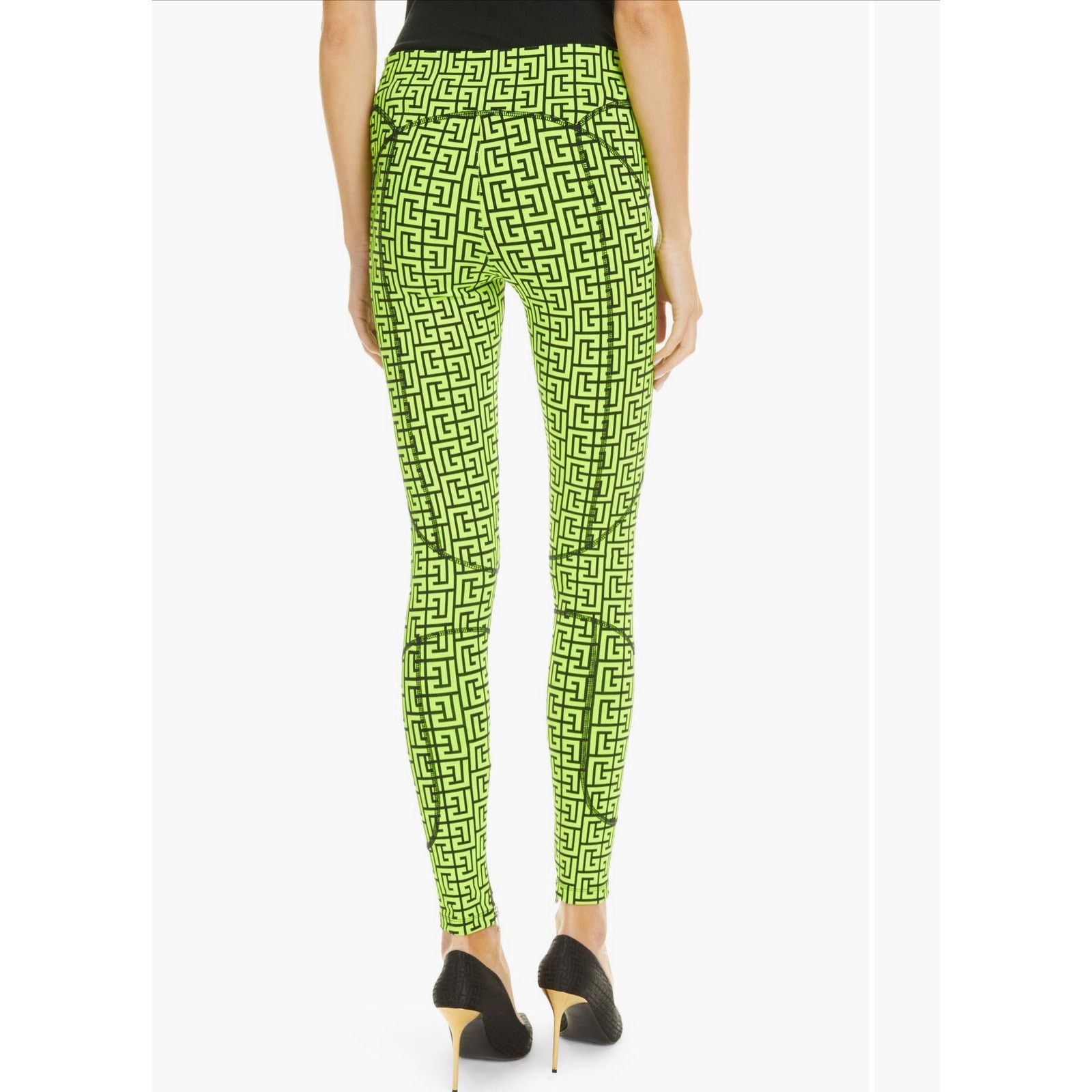 Balmain Balmain Monogram Jacquard Jersey Womens Green Leggings Sz XS Size 27" / US 4 / IT 40 - 2 Thumbnail