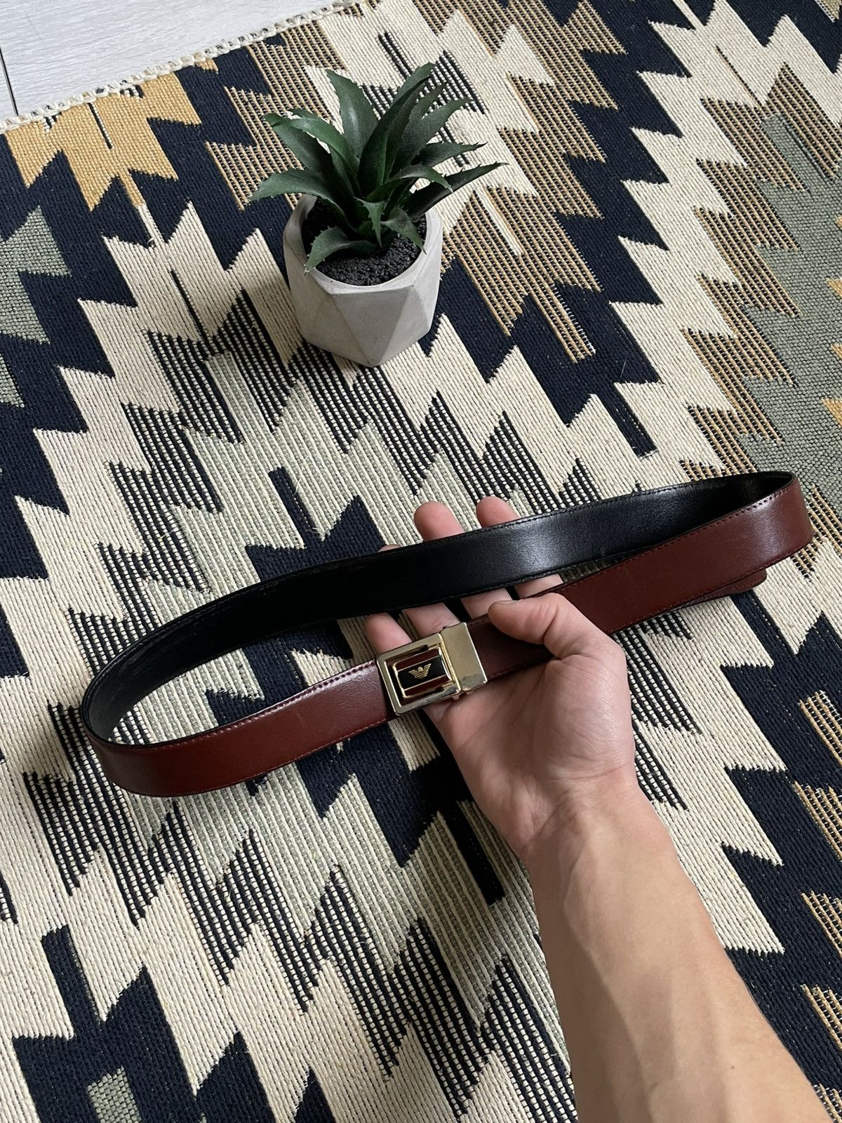 Armani Vintage Armani Metal Logo Leather Belt Size ONE SIZE - 2 Thumbnail