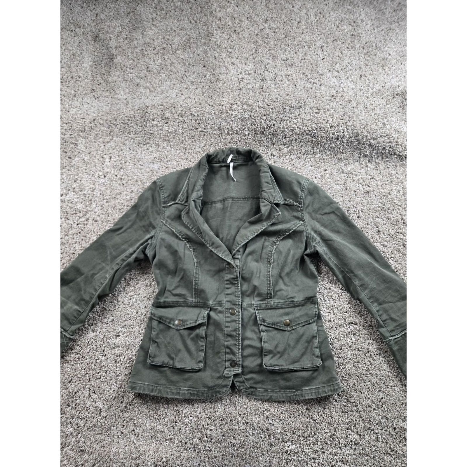 Free People Free People Jacket Womens S Green Military Ruffle Peplum Twill Button Front Size S / US 4 / IT 40 - 3 Thumbnail