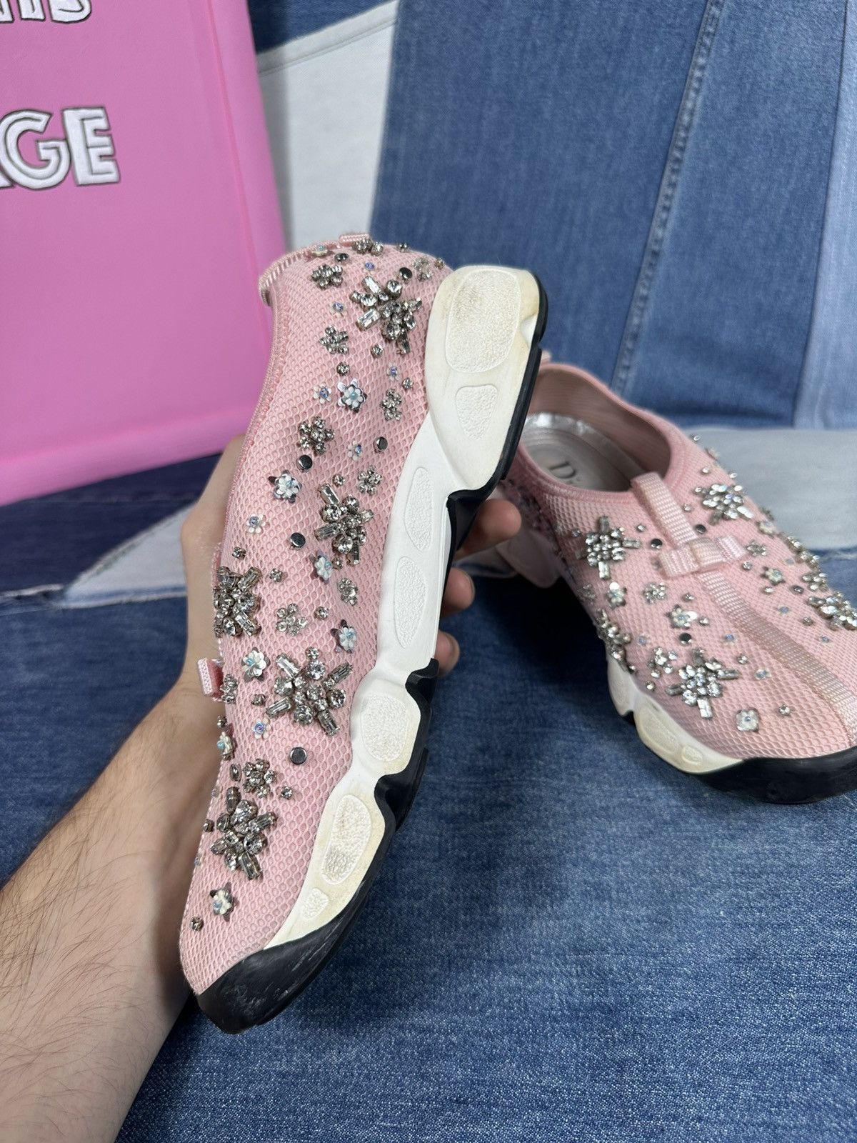 Dior Dior Fusion Pink Bling Mesh Rhinestones Low Sneakers Size US 7 / IT 37 - 14 Thumbnail