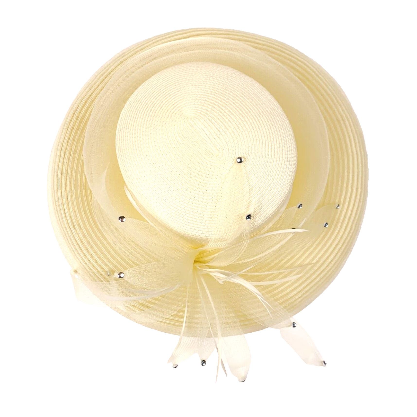 Vintage VINTAGE Derby Hat - Made in Taiwan - Ivory Polypropylene Church Tea Fancy Hat, 1980s, Tulle, Special Occasion, Unbranded, Mens/Womens Size ONE SIZE - 3 Thumbnail