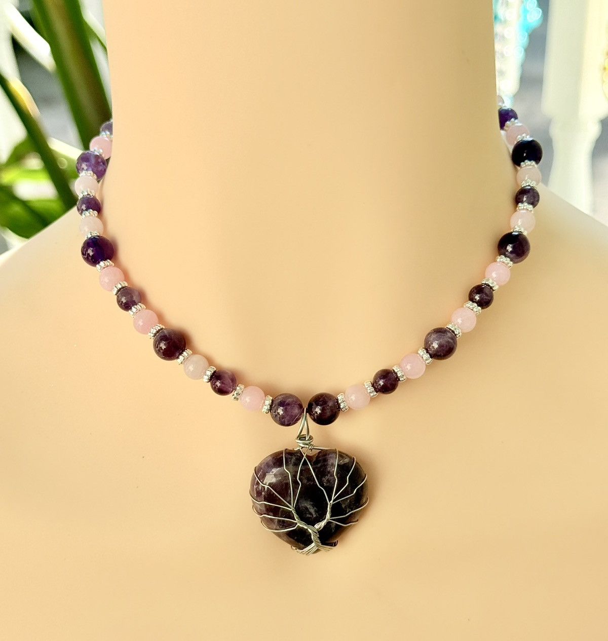 Other Amethyst Tree of Life Stone Heart Pendant Handmade Necklace Size ONE SIZE - 4 Thumbnail