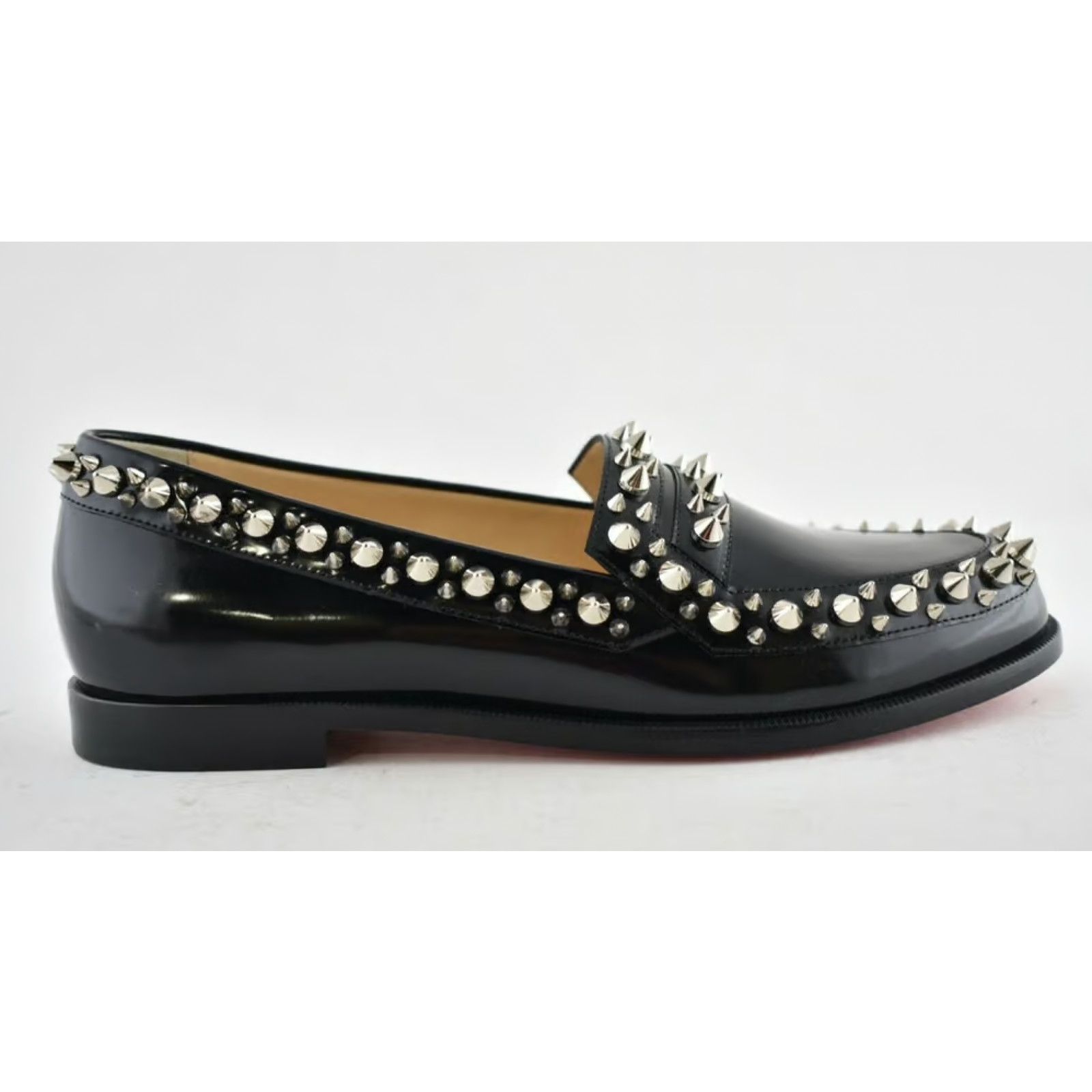 Christian Louboutin Mattia Spikes Donna Flat Black Calf Leather Slip Loafer 38 Size US 8 / IT 38 - 2 Thumbnail