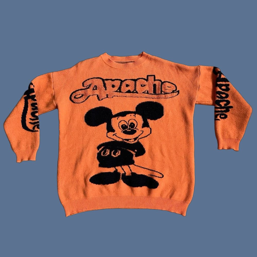 Vintage VINTAGE Apache Mickey Mouse Sweater Men’s XL Orange 90s Graphic Print Crew Neck Pullover knit Size US XL / EU 56 / 4 - 1 Thumbnail