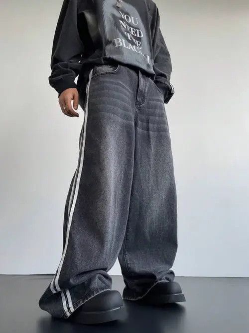 Jean × Vintage Retro Y2k Denim Jeans Wide Leg Striped Size US 32 / EU 48 - 4 Thumbnail