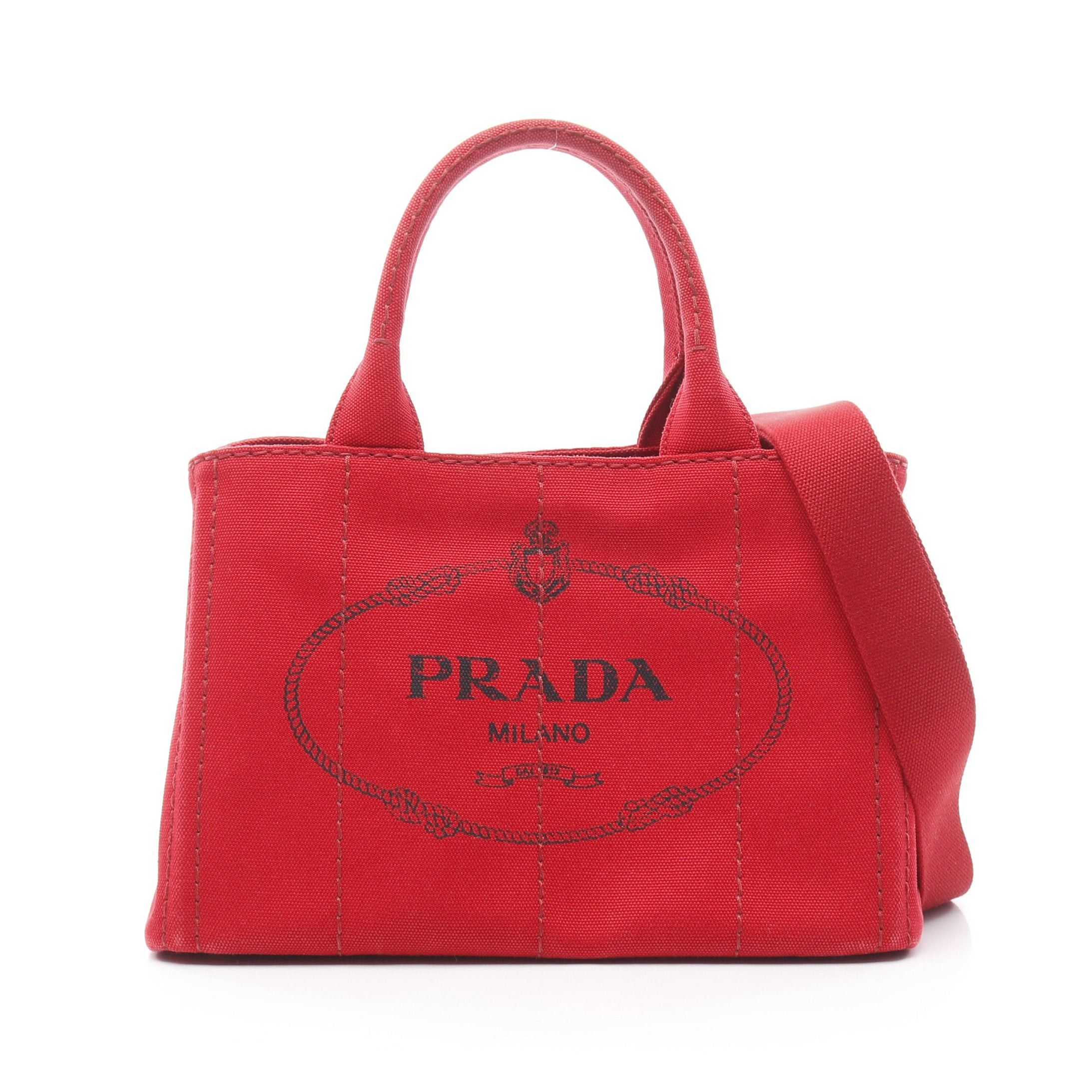 Prada Prada Canapa Kanapa Handbag Tote Bag Canvas Red Size ONE SIZE - 1 Thumbnail