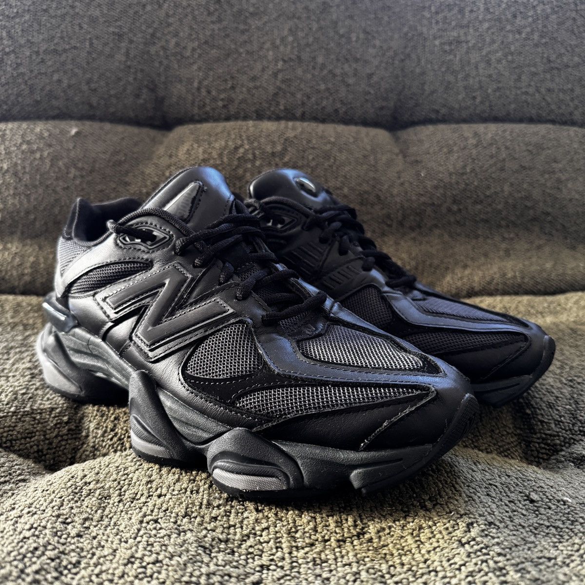 New Balance 9060 Triple Black Leather Shoes, Men's (Size 10)