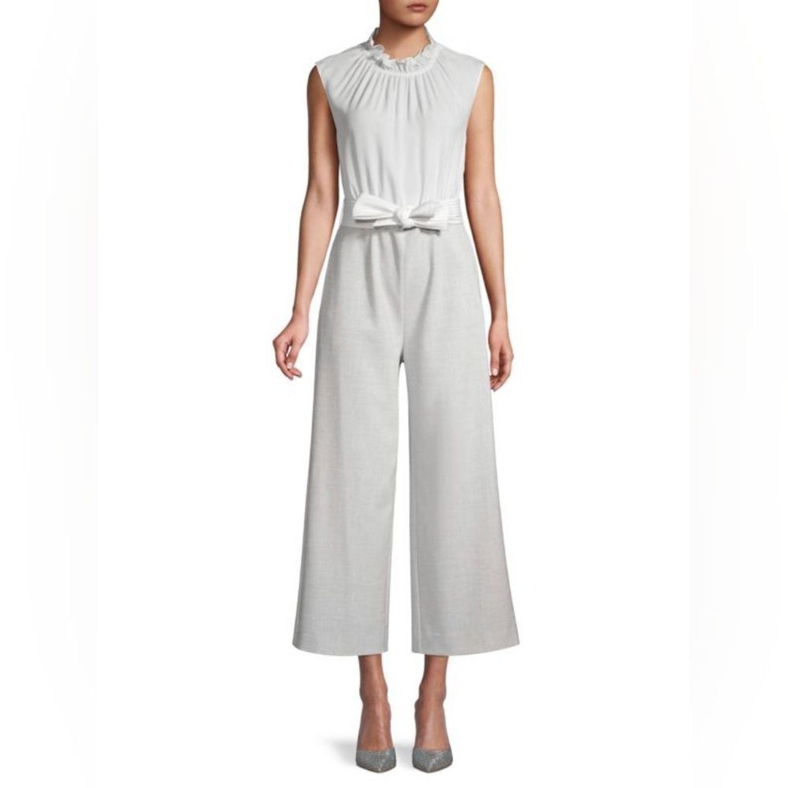 Rebecca Taylor Rebecca Taylor White Grey Ruffle Stretch Silk Jumpsuit Sz 6 Size 28" / US 6 / IT 42 - 1 Thumbnail