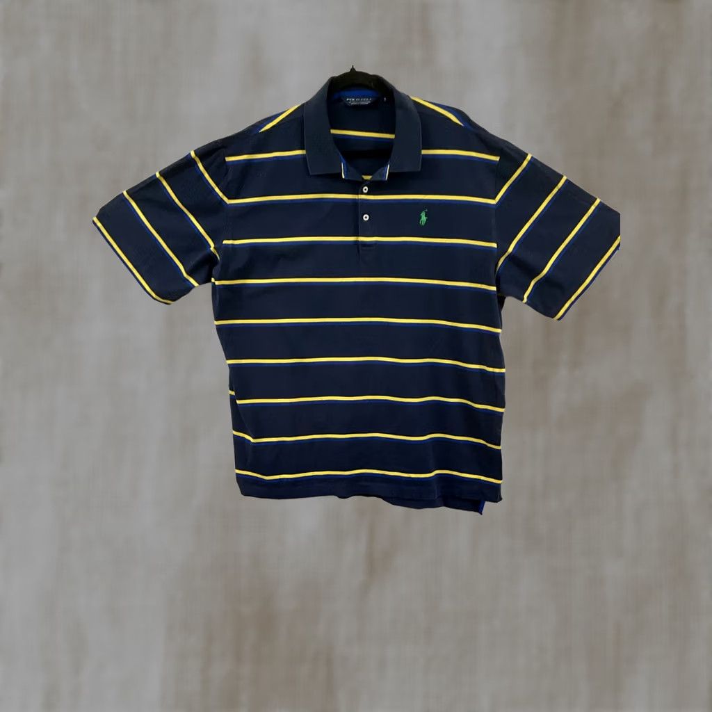 Ralph Lauren Polo Golf Pro Fit Polo Shirt Blue Stripe 2XL XXL Men Regular Short Sleeve Polo Shirt Logo Accent Golf Activewear Casual