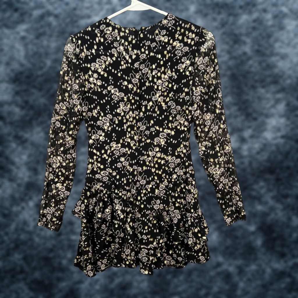 Vintage Jill Stuart Womens XS Black Floral Gold Metallic Long Sleeve Mini Dress Size XS / US 0-2 / IT 36-38 - 1 Thumbnail