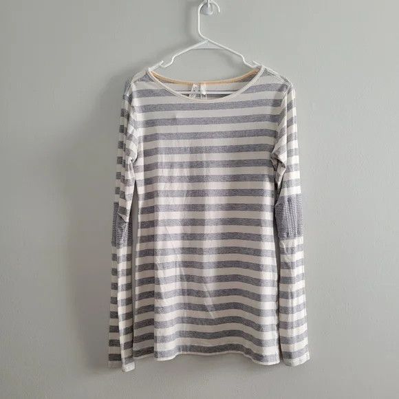 Lululemon Lululemon Gray and Cream Striped long sleeve Size L / US 10 / IT 46 - 1 Preview
