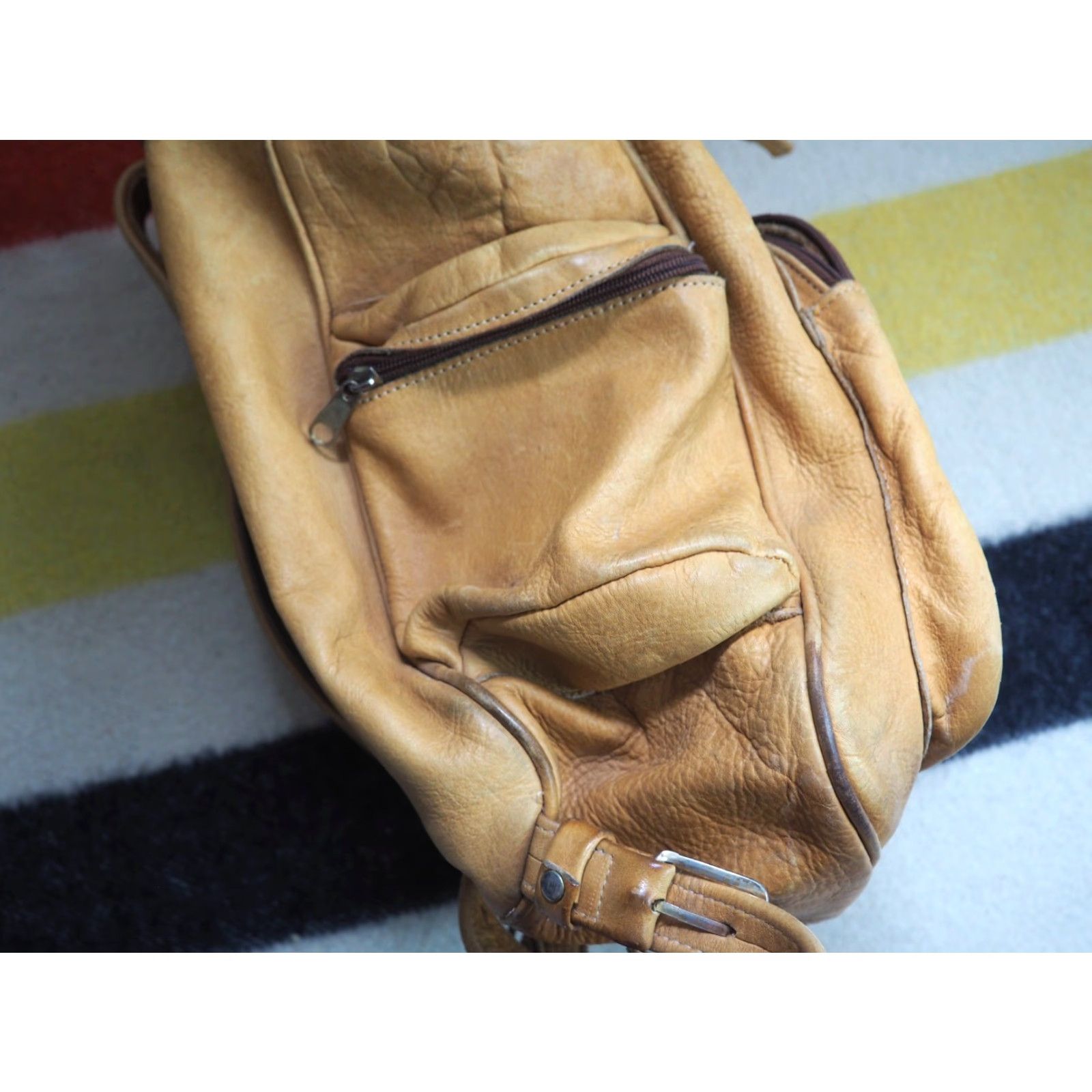 Vintage VINTAGE VTG Light Brown Heavy Tooled Leather Drawstring Boho Hippy Y2k Backpack Bag Size ONE SIZE - 7 Thumbnail