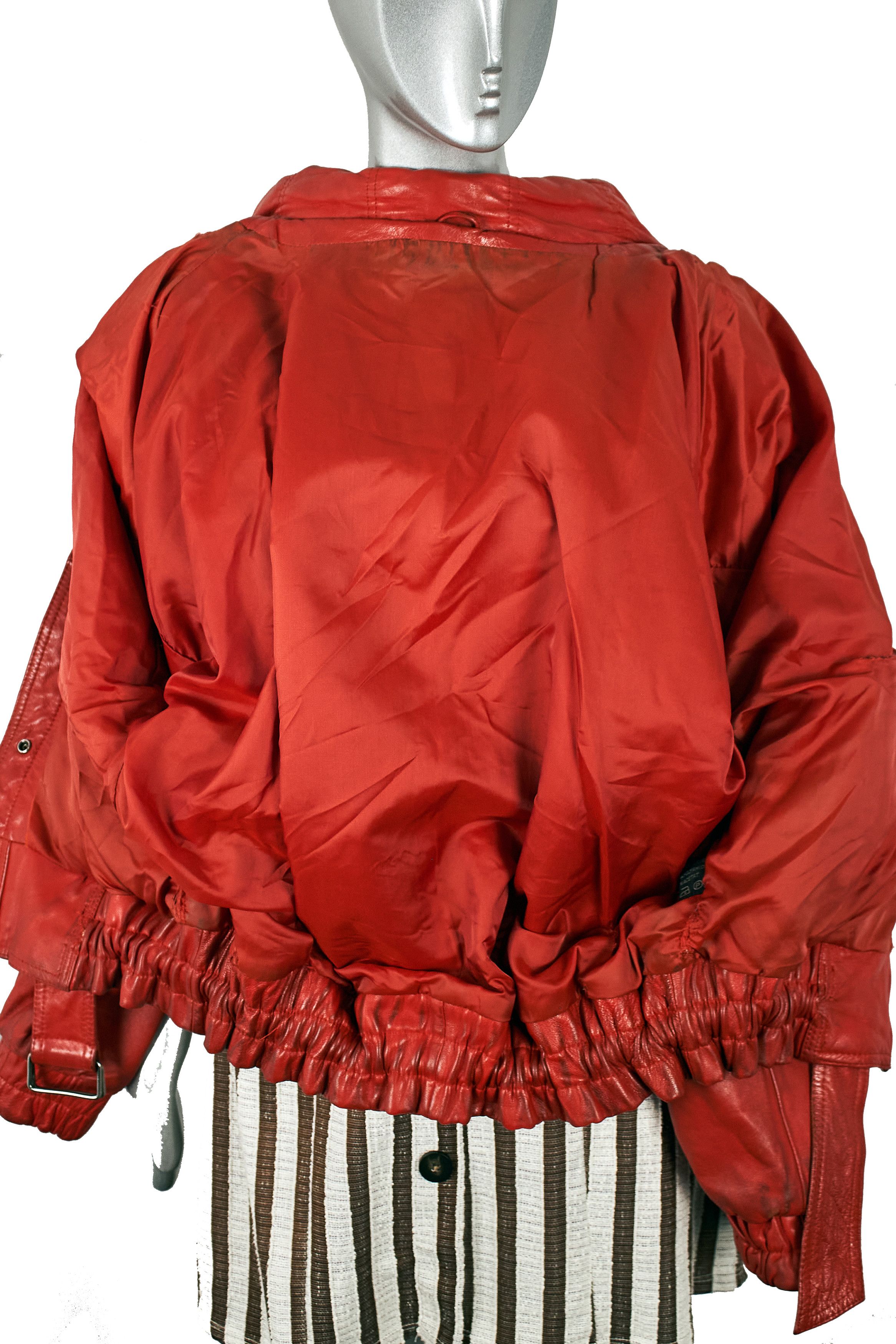 Vintage Authentic 80s Vintage Red Leather Oversized Bomber Jacket Size M / US 6-8 / IT 42-44 - 15 Thumbnail
