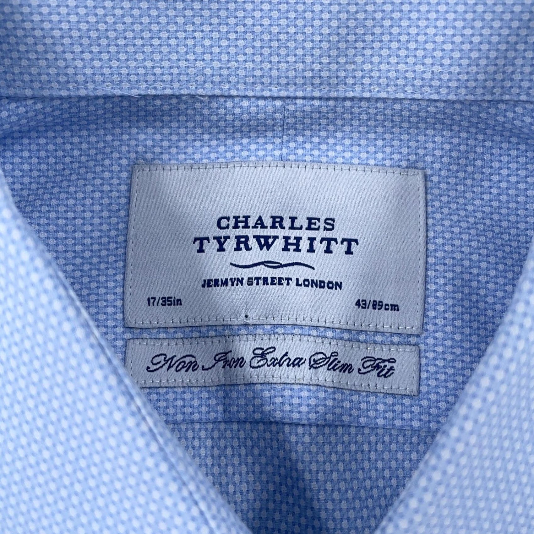 Charles Tyrwhitt Charles Tyrwhitt Dress Shirt Mens 17/35 Blue Non Iron Extra Slim Fit French Cuff Size 46R - 4 Thumbnail