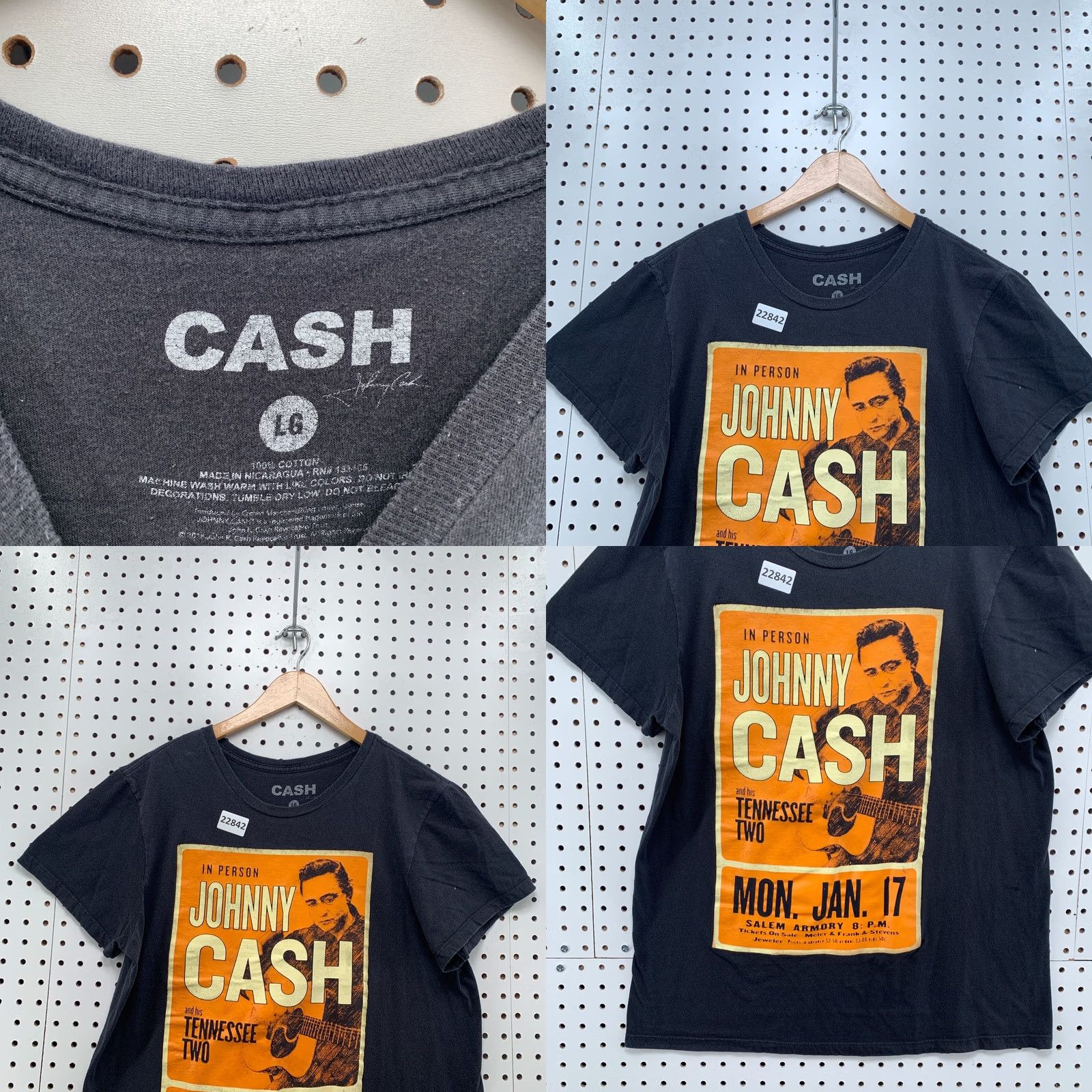 Vintage Johnny Cash Shirt Black Ticket Stub Graphic Fits Men Medium Band TEE Size US M / EU 48-50 / 2 - 8 Thumbnail