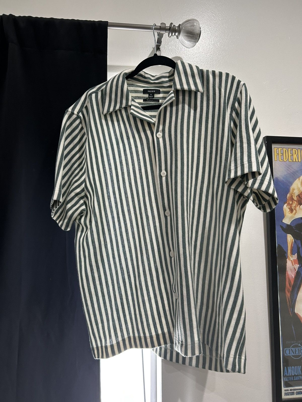 Reiss Reiss Green and White Button up Beach Striped Polo Size US L / EU 52-54 / 3 - 1 Thumbnail