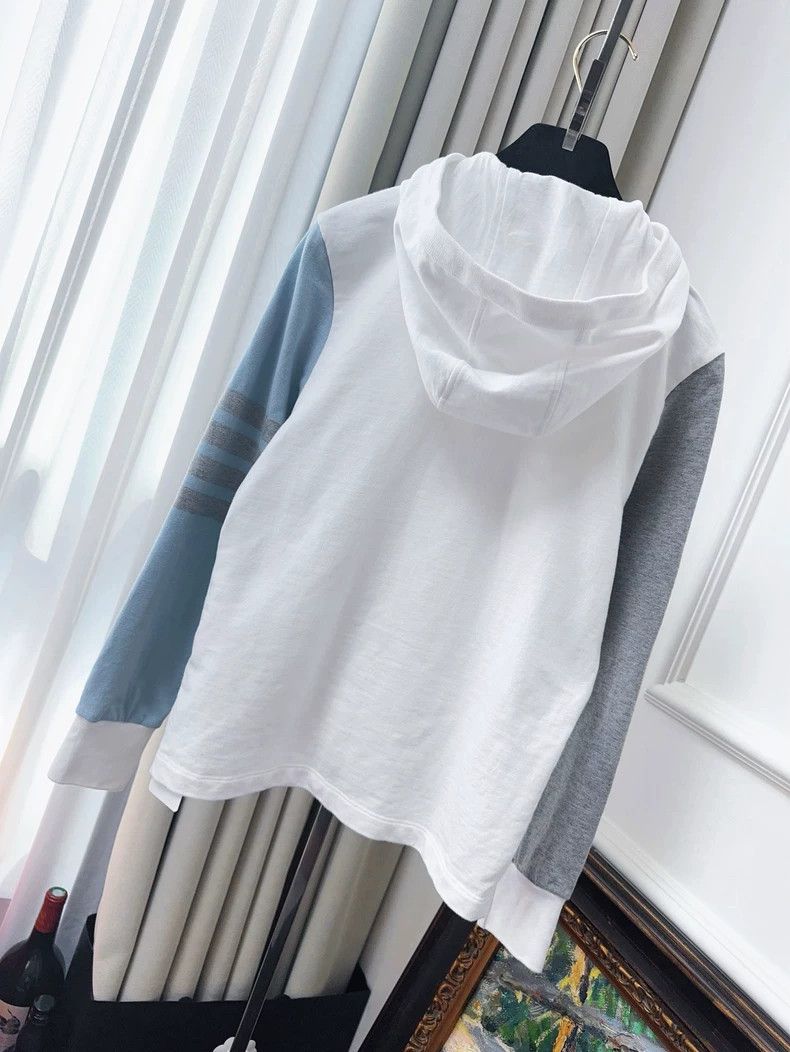 Thom Browne Thom Browne Blue, white and gray patchy hoodie Size XS / US 0-2 / IT 36-38 - 2 Thumbnail