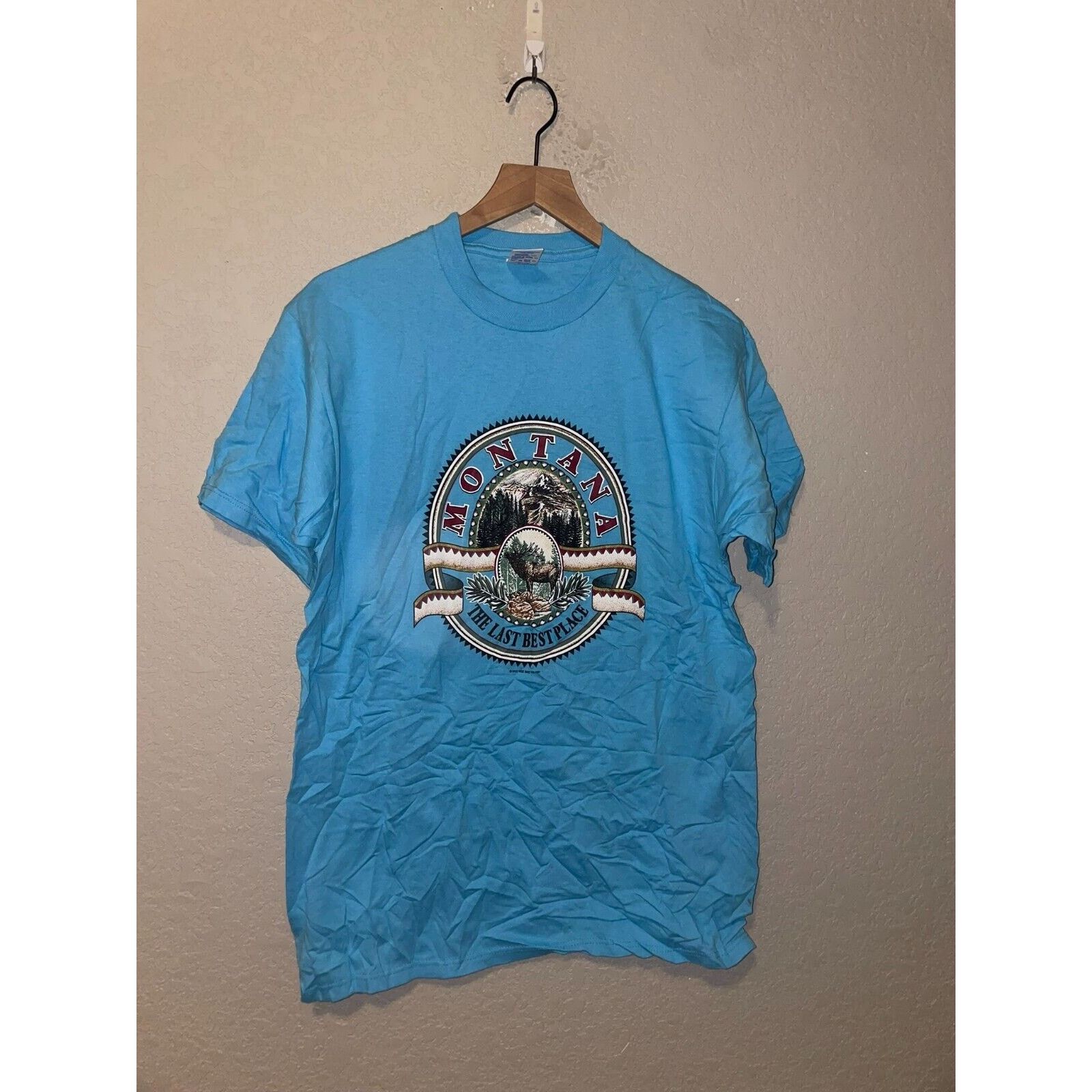 Jerzees Vintage Montana Shirt Nature Animal Elk Blue Tee 90s VTG L Size US L / EU 52-54 / 3 - 1 Thumbnail