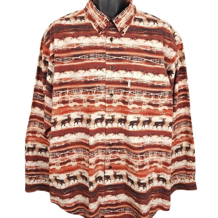 Vintage Hunting Shirt Mens Size XL Brown 90s All Over Print