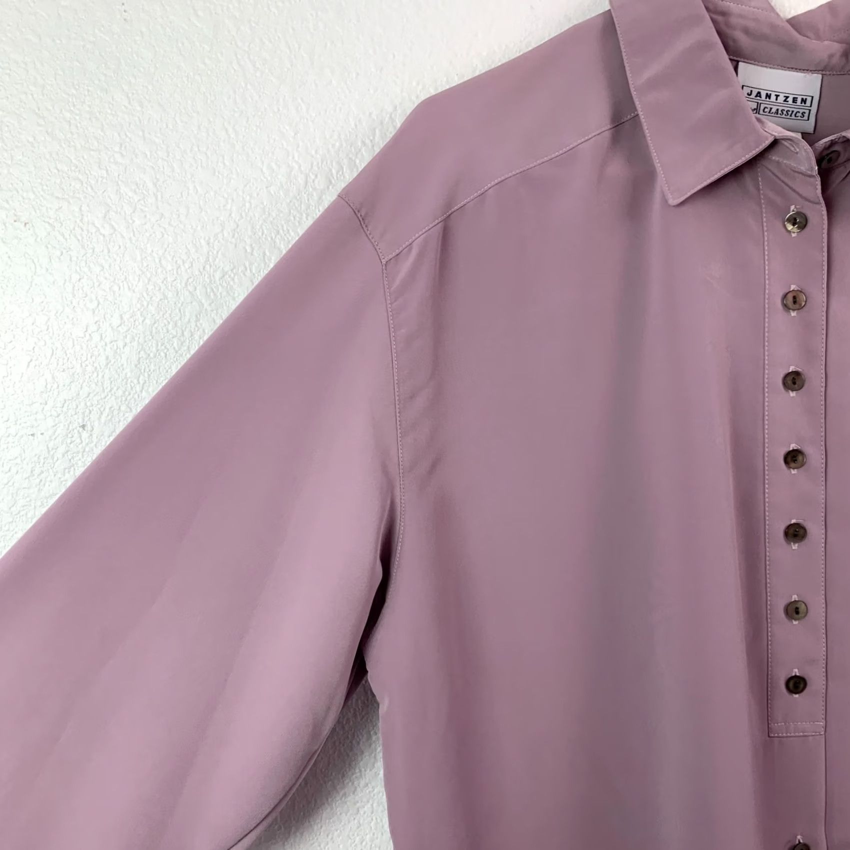 Jantzen VINTAGE Jantzen Blouse Shirt Purple 16 100% Polyester Long Sleeve Drapey Casual Button Collared Women's Classic Size XXL / US 16-18 / IT 52-54 - 2 Thumbnail