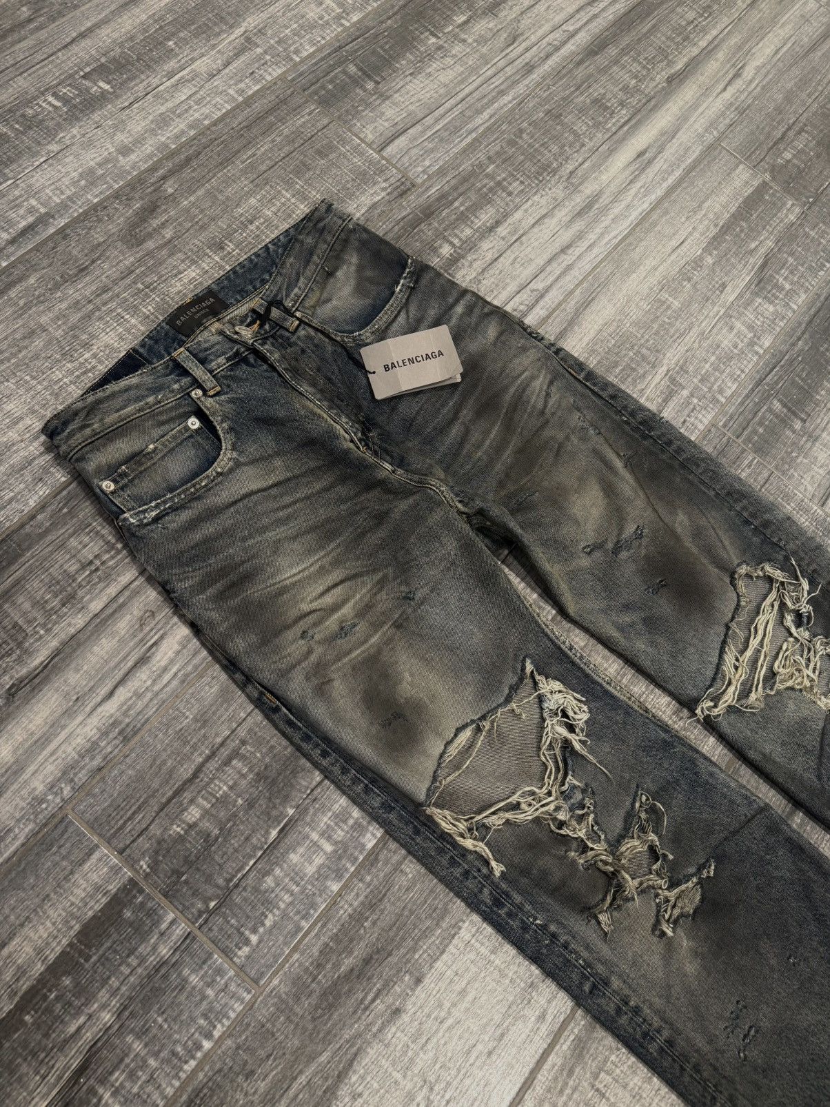 Balenciaga Balenciaga SS22 Oil Spill Mudwash Straight Fit Denims Size US 29 - 2 Thumbnail