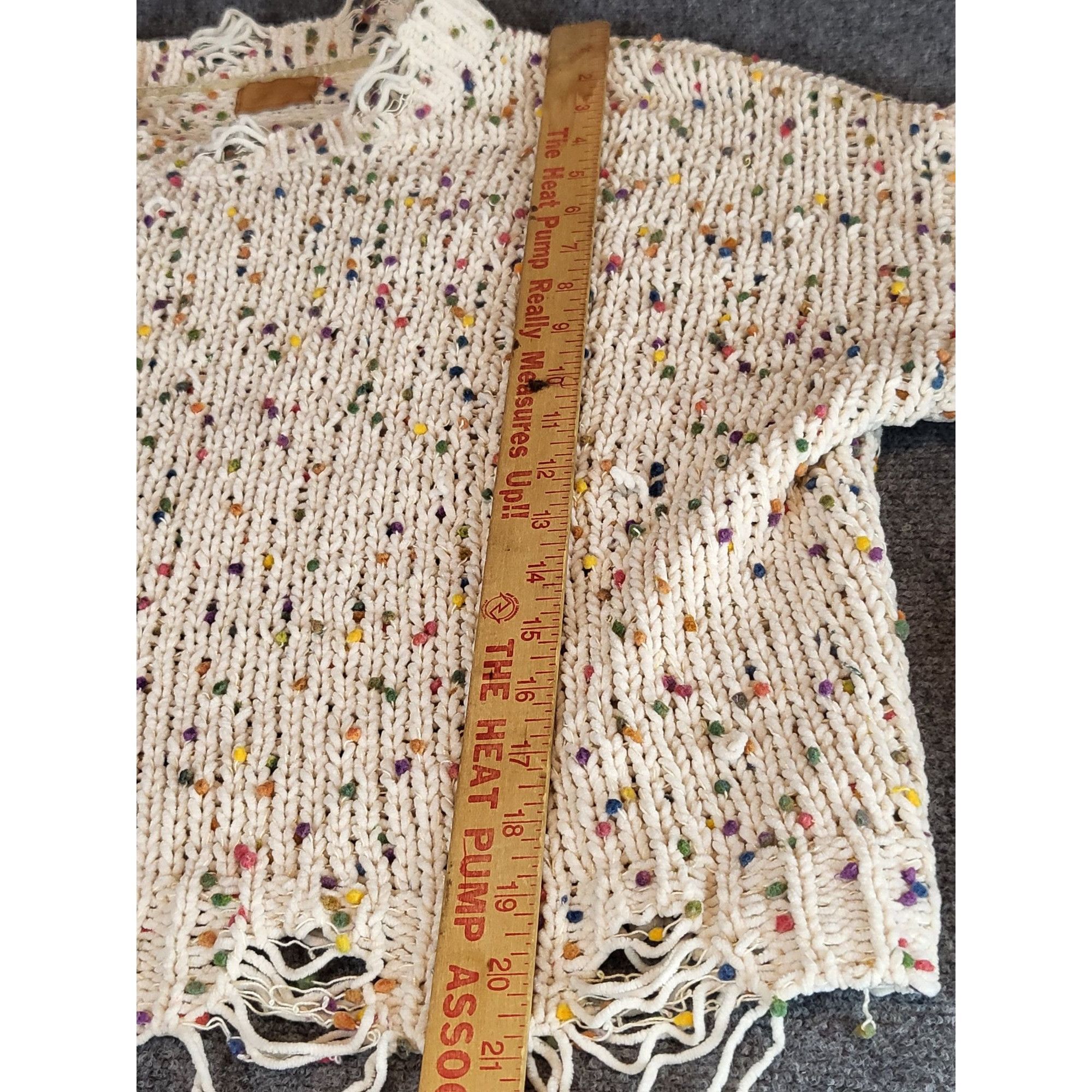 Other POL Sweater Rainbow Confetti Cropped Distressed Tan Cream Sz Size L / US 10 / IT 46 - 6 Thumbnail