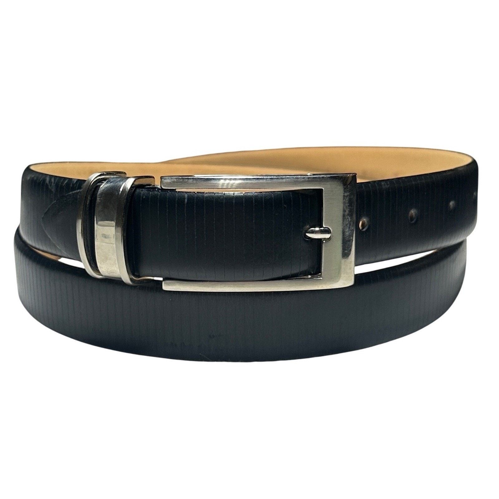 Other Code Azure Leather Belt Mens 44 Black Textured Silver Buckle Size 44 - 1 Thumbnail