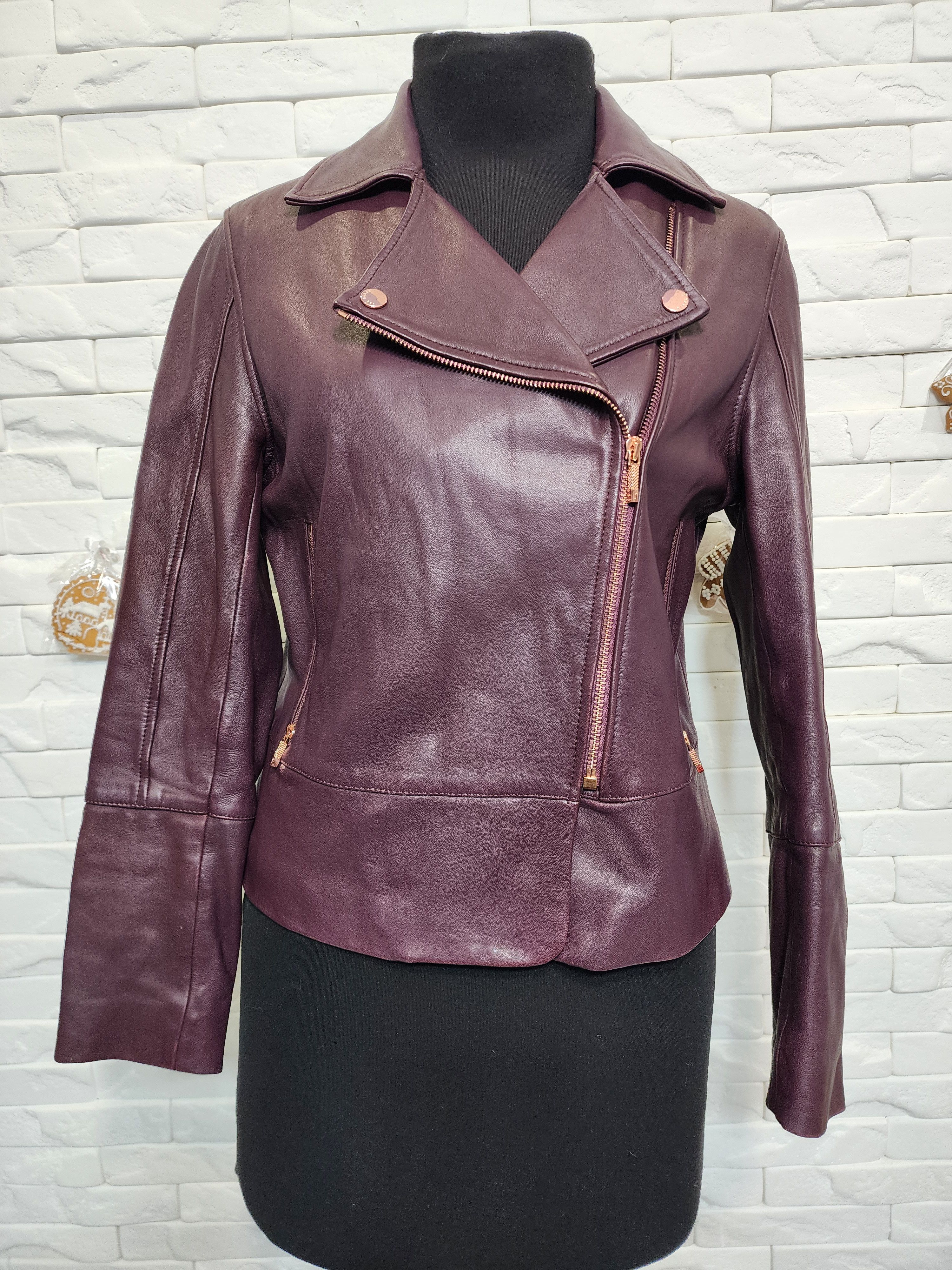 Genuine Leather Purple Leather Jacket: Women's Vintage Biker Jacket Size M / US 6-8 / IT 42-44 - 7 Thumbnail