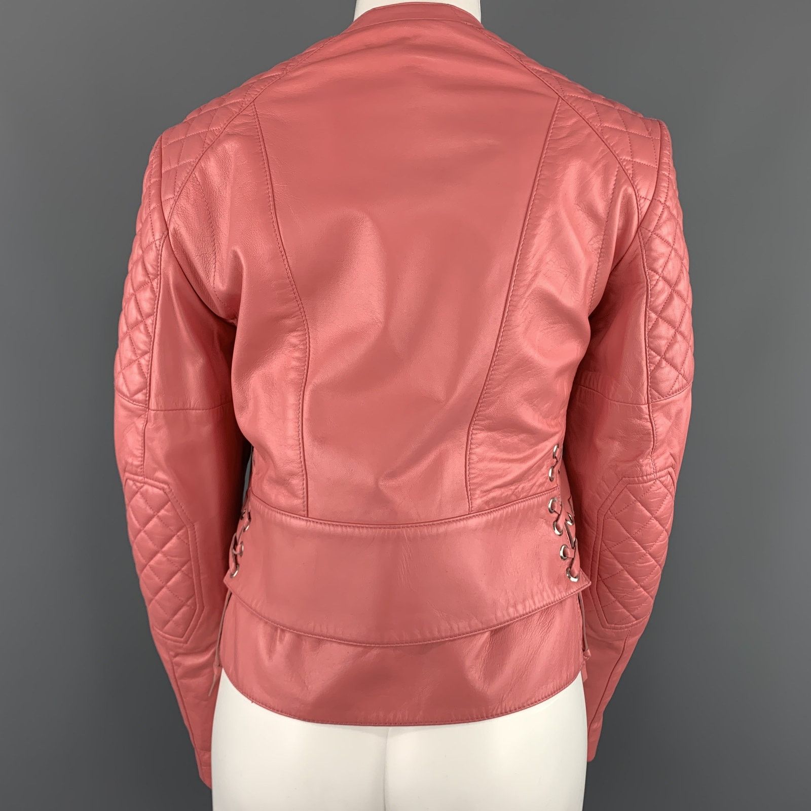 Balenciaga BALENCIAGA Size 6 Pink Quilted Leather Moto Biker Jacket Size US S / EU 44-46 / 1 - 7 Thumbnail